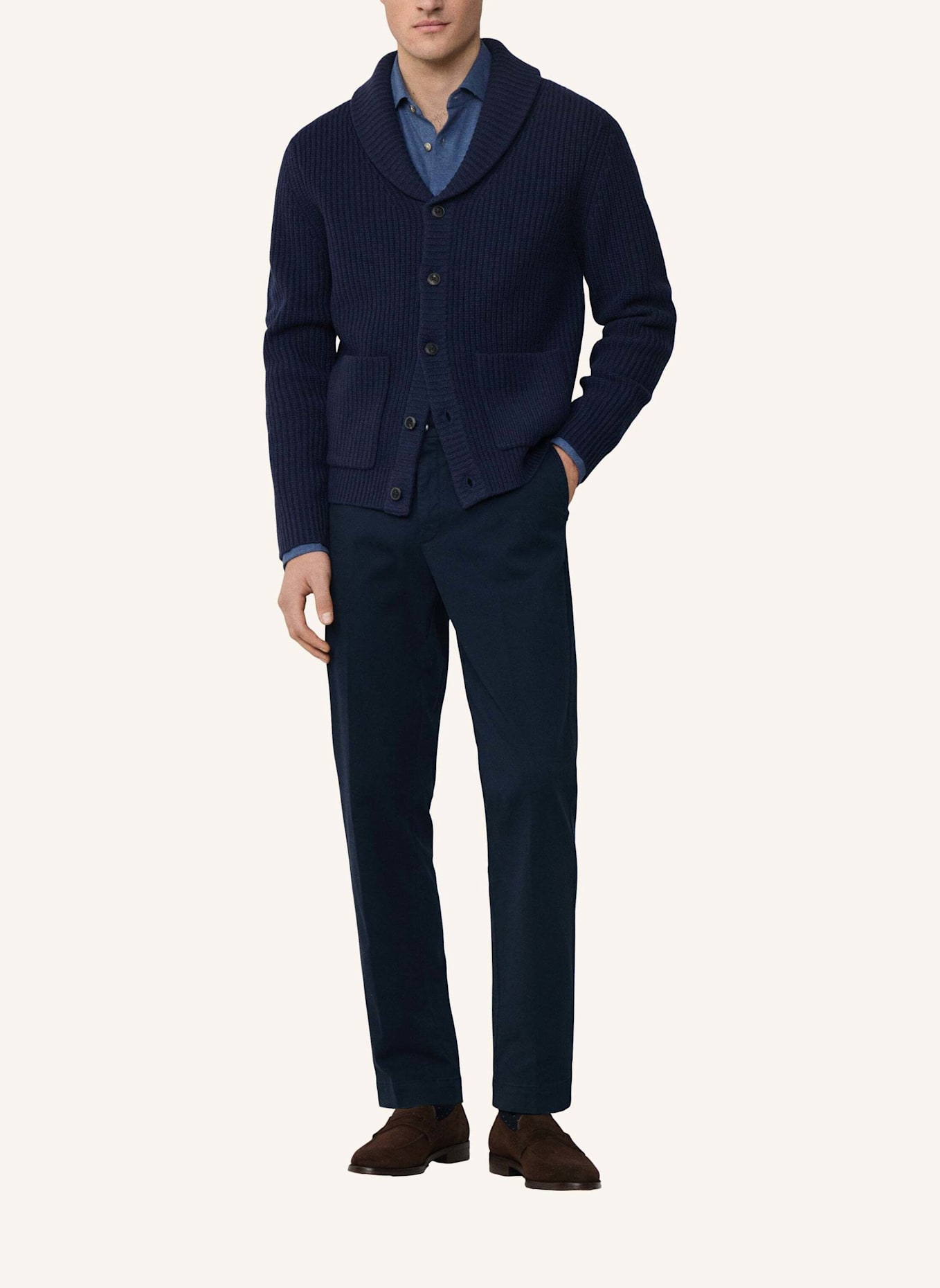 HACKETT LONDON Strickjacken Cardigan RIB SHAWL CARDI: BLAU