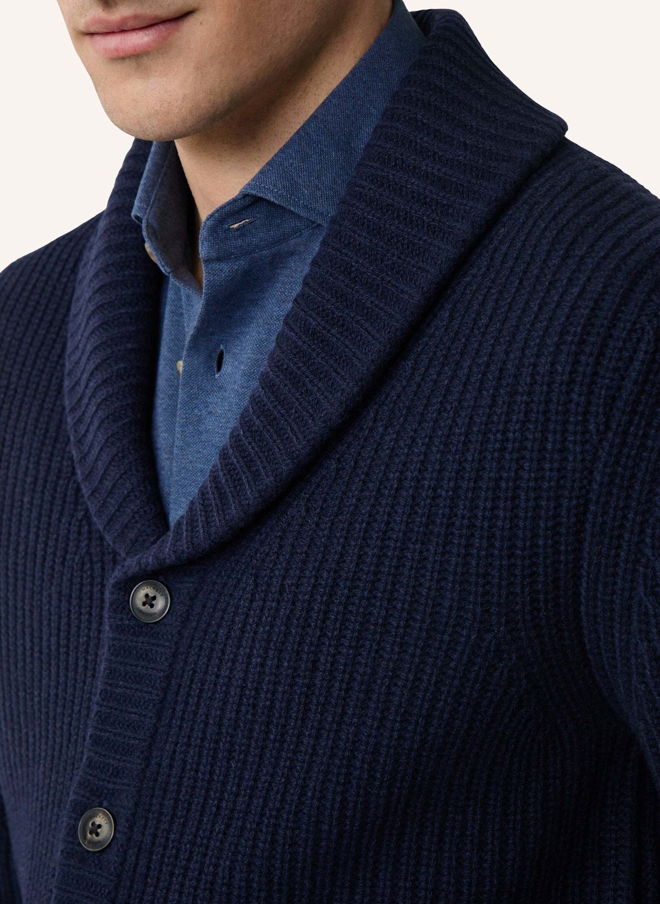 HACKETT LONDON Strickjacken Cardigan RIB SHAWL CARDI: BLAU