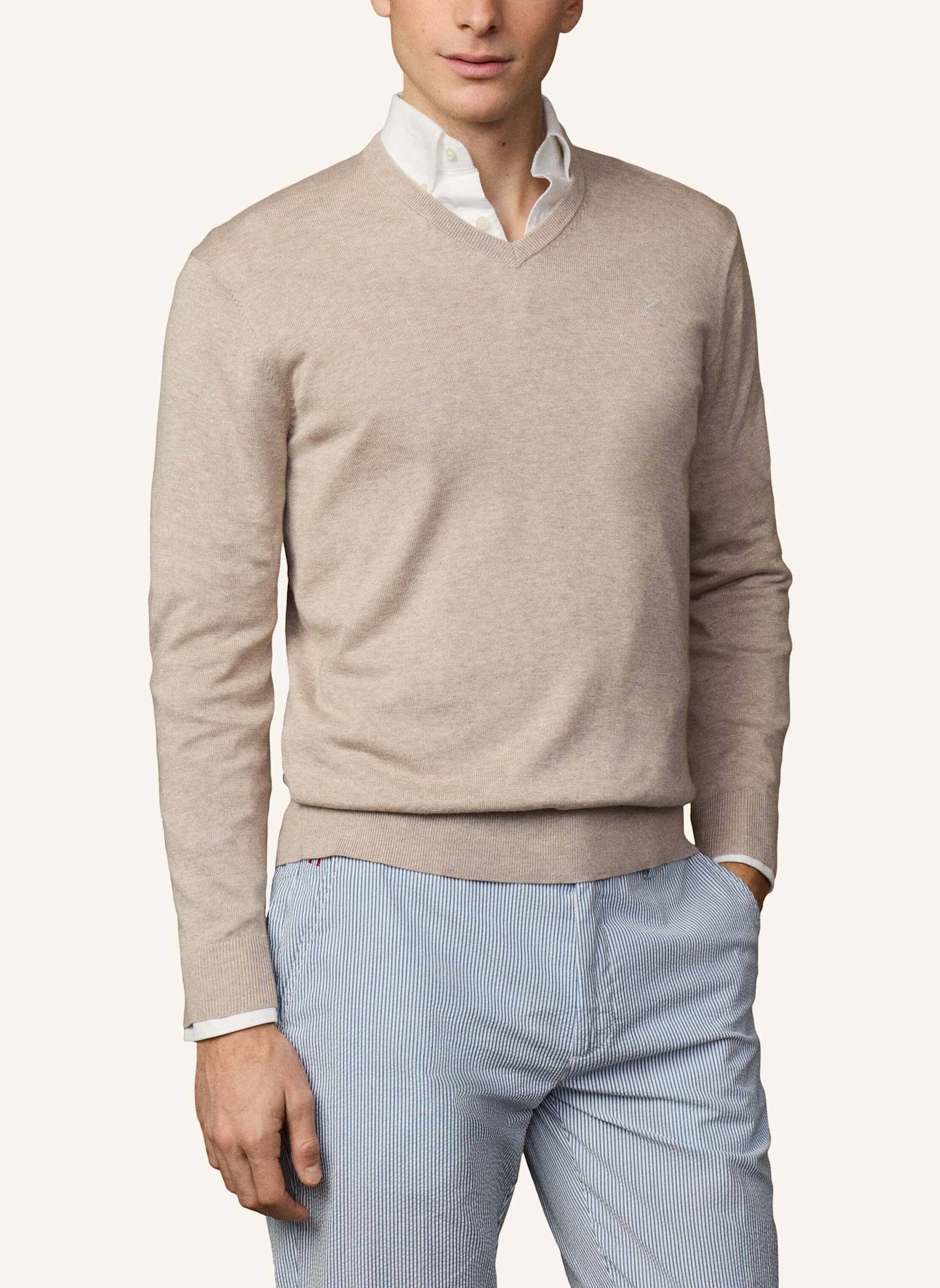 HACKETT LONDON Pullover ESS COTTON V NECK: BEIGE