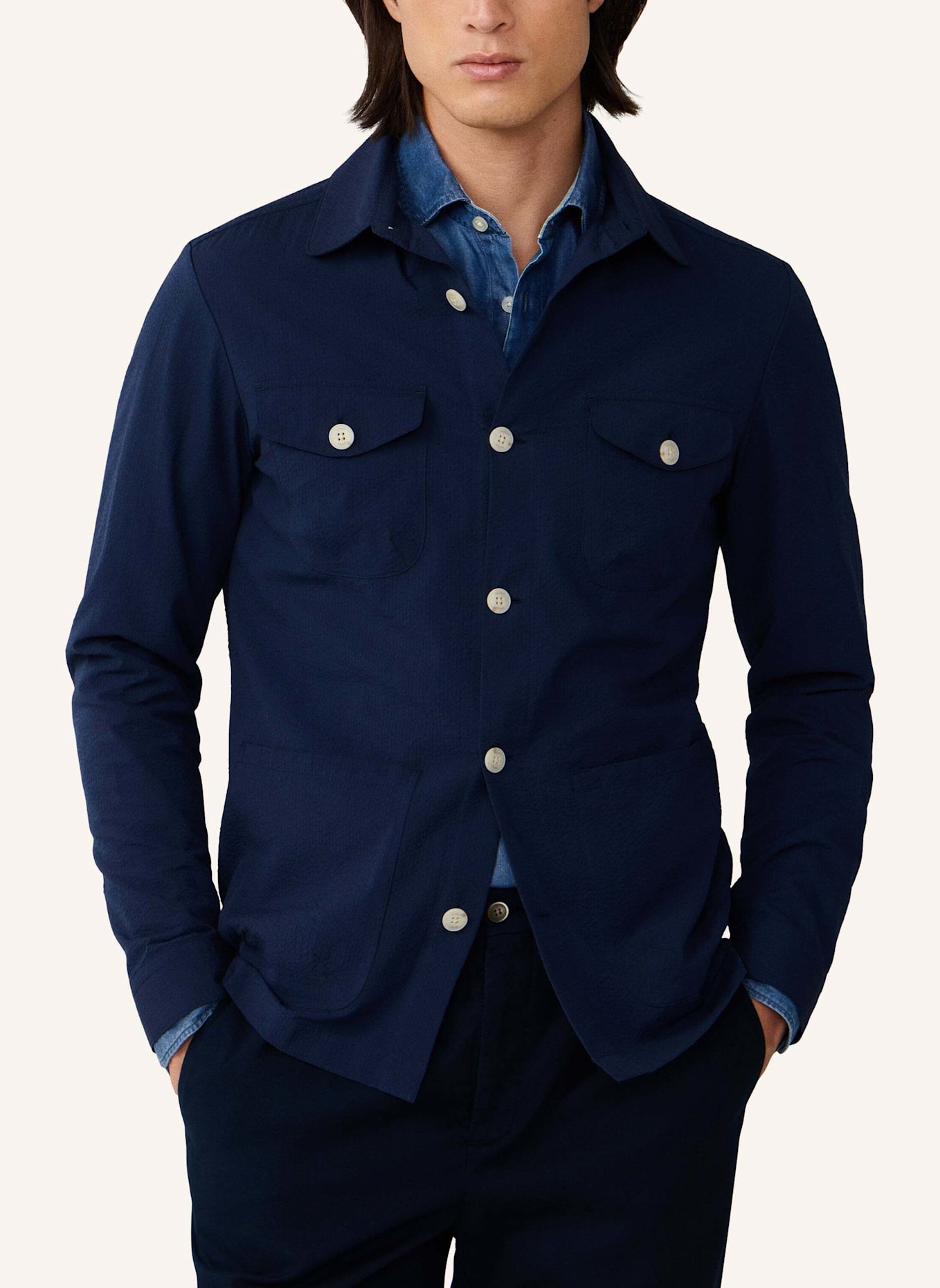 HACKETT LONDON Fieldjacket SEERSUCKER OVERSHIRT: BLAU
