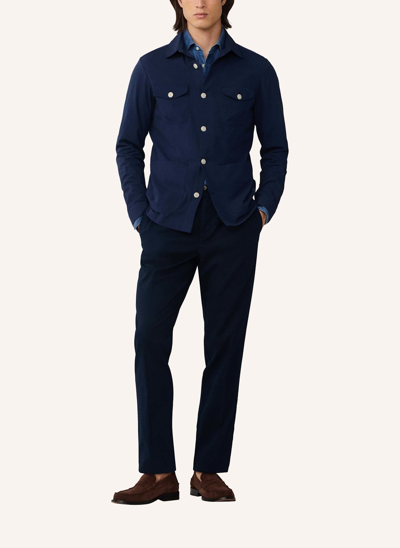 HACKETT LONDON Fieldjacket SEERSUCKER OVERSHIRT: BLAU