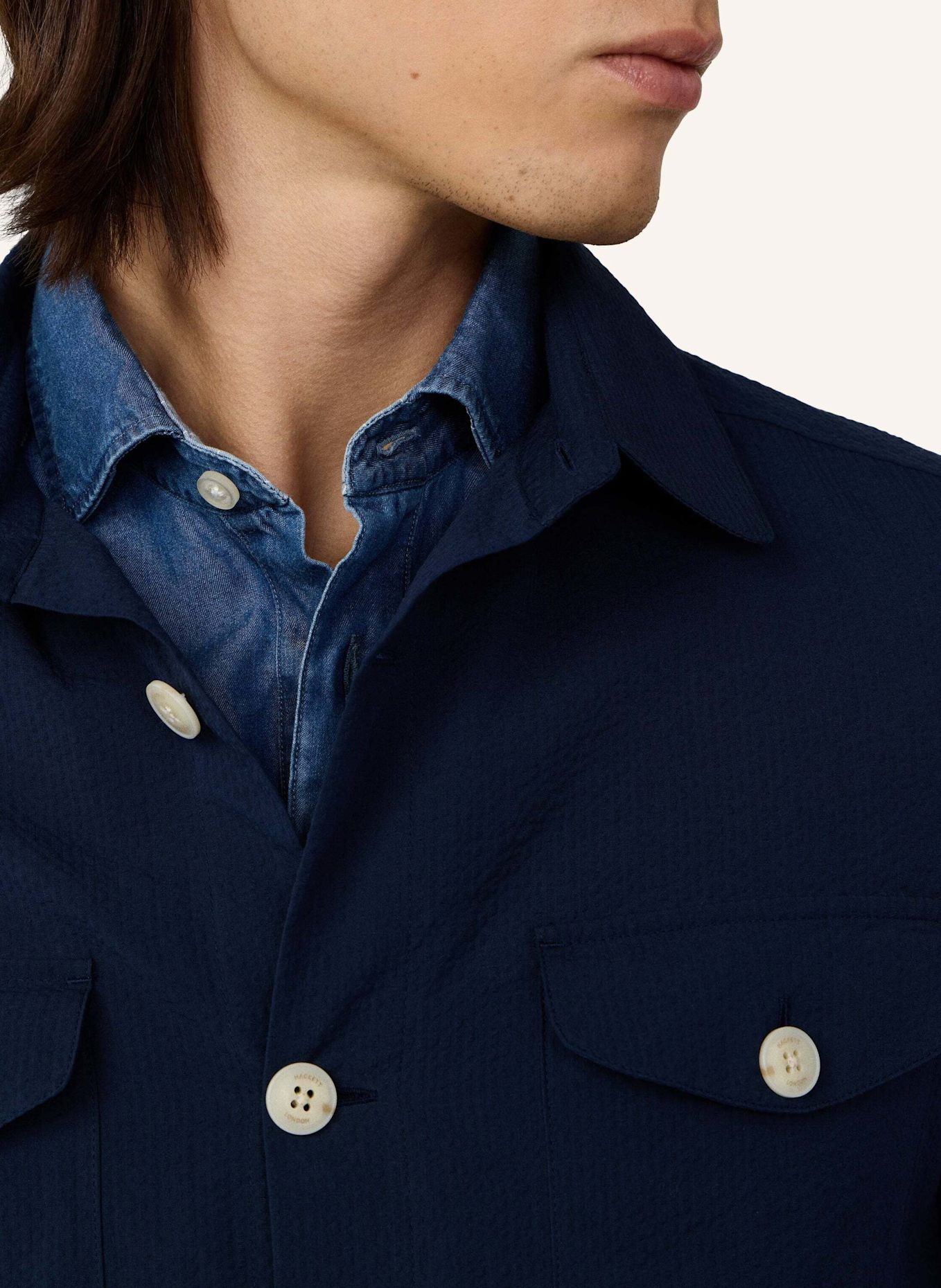 HACKETT LONDON Fieldjacket SEERSUCKER OVERSHIRT: BLAU
