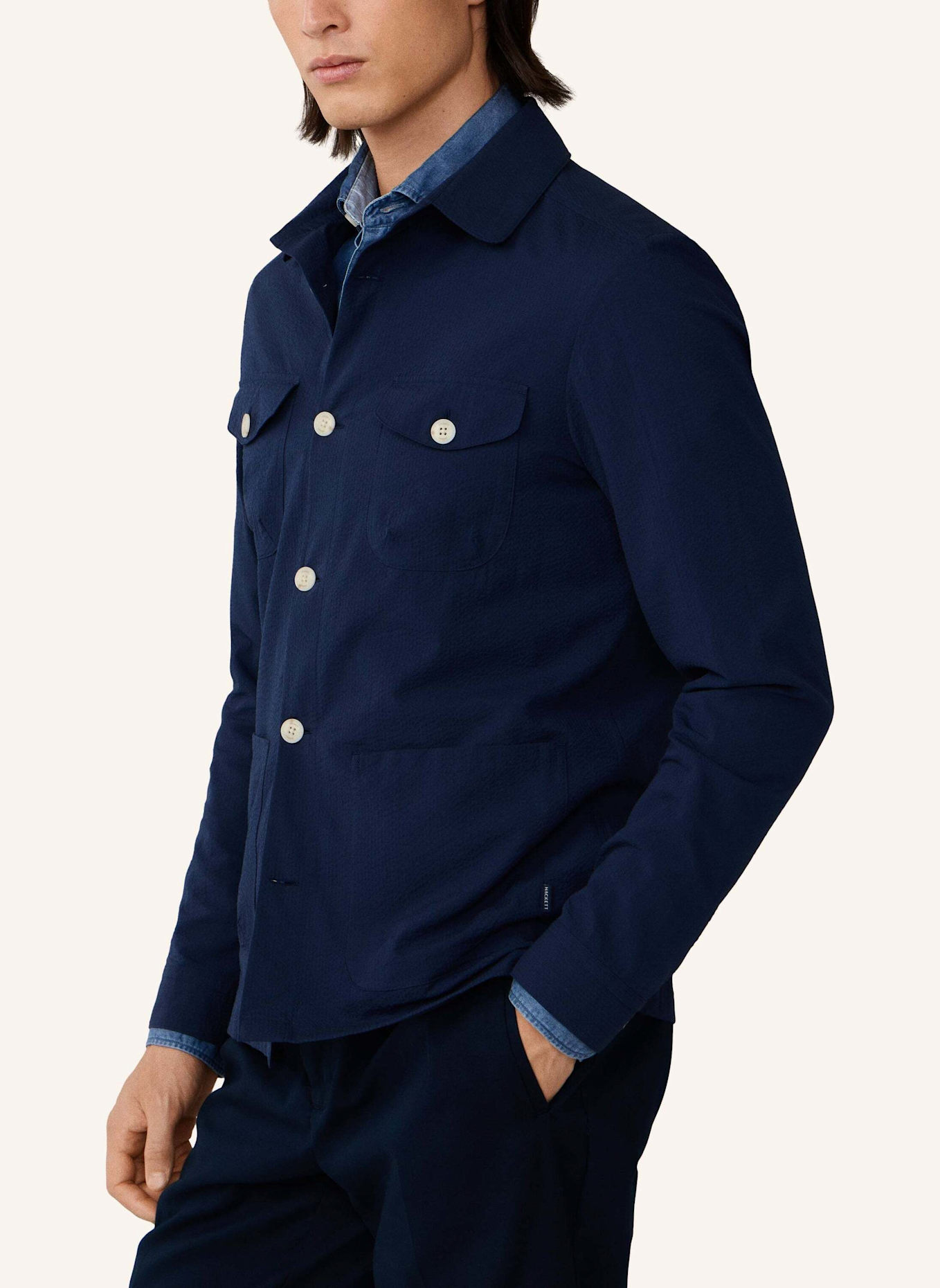 HACKETT LONDON Fieldjacket SEERSUCKER OVERSHIRT: BLAU