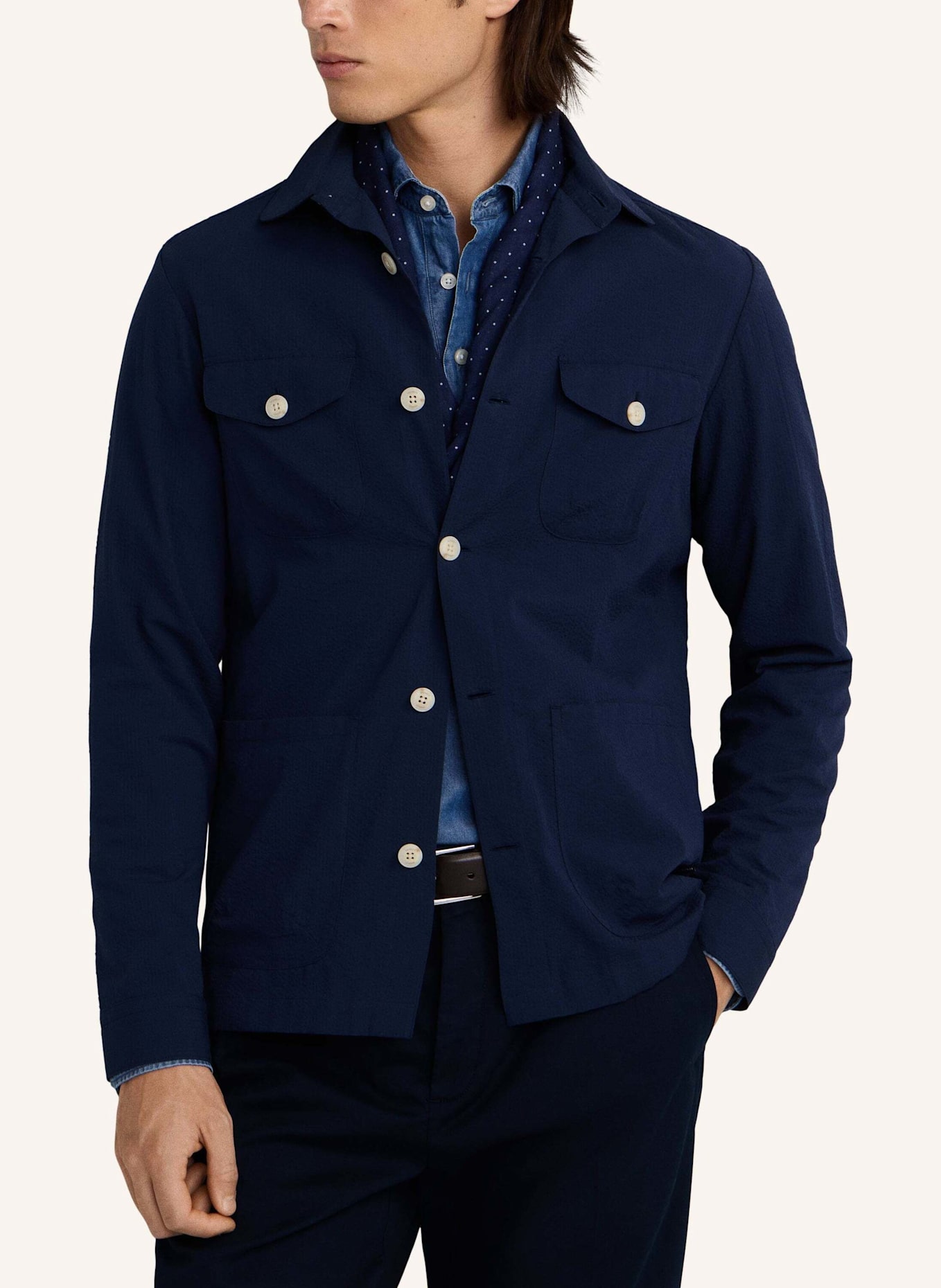 HACKETT LONDON Fieldjacket SEERSUCKER OVERSHIRT: BLAU