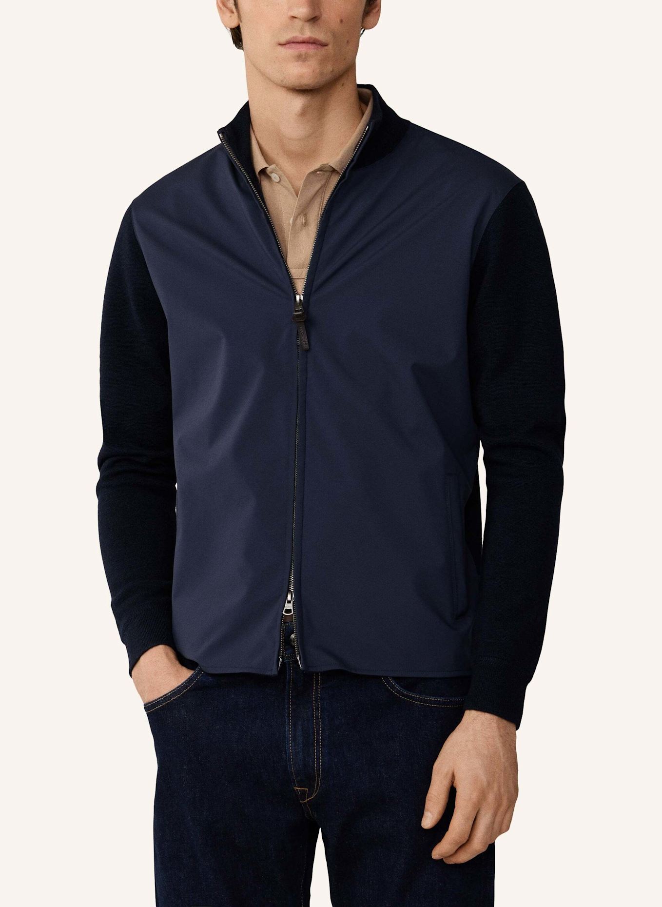 HACKETT LONDON Hoodiejacke TRAVEL NY/KNIT FZ HYB: BLAU