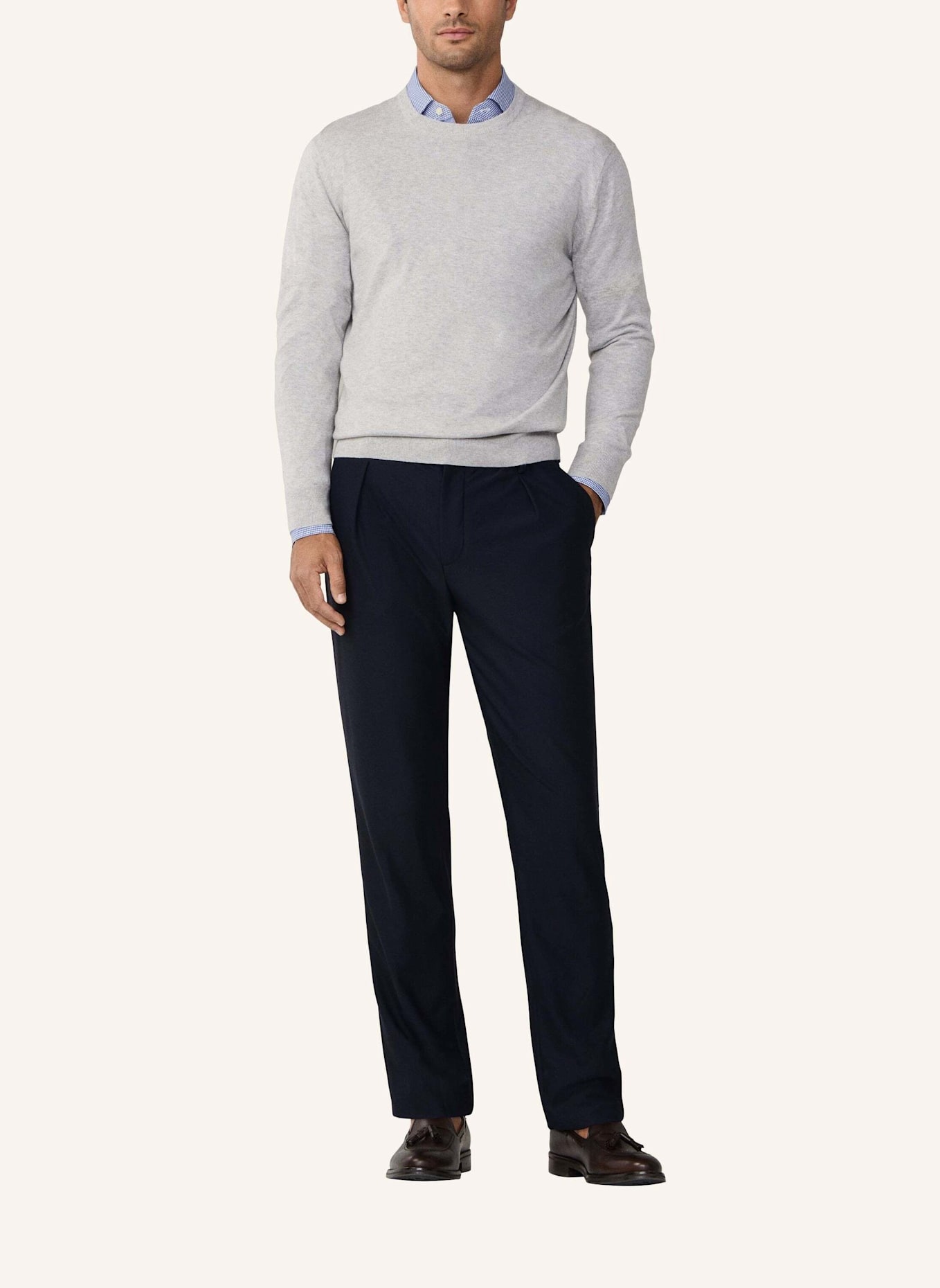 HACKETT LONDON Pullover COTTON CASH CREW: GRAU