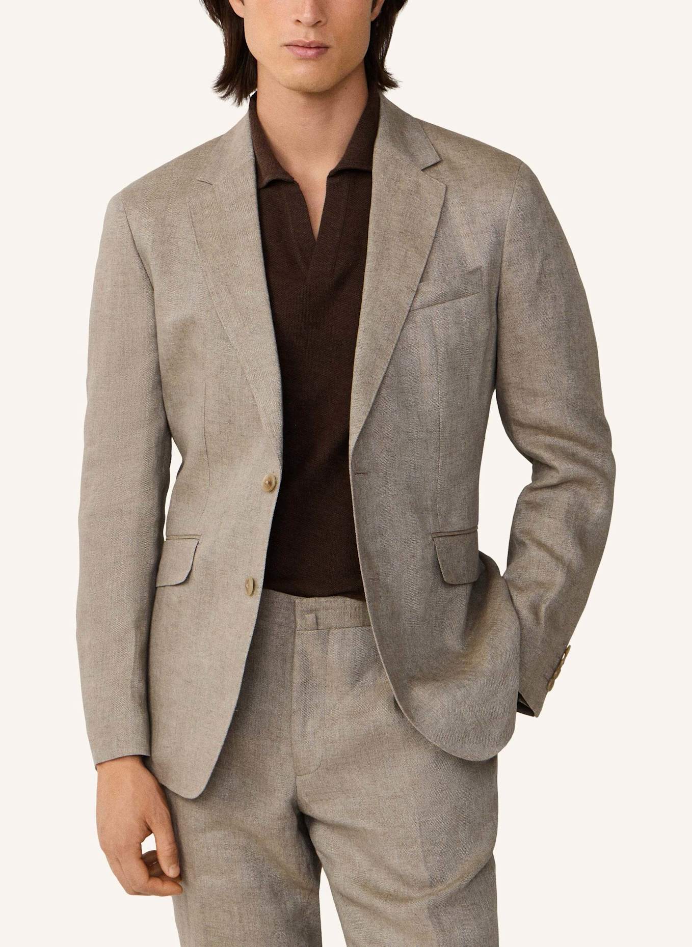 HACKETT LONDON Sakko LINEN DELAVE HOPSACK: TAUPE/ HELLBRAUN