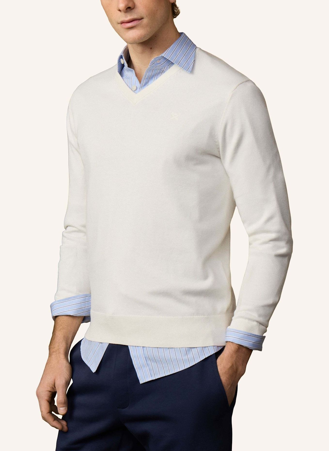 HACKETT LONDON Pullover ESS COTTON V NECK: CREME