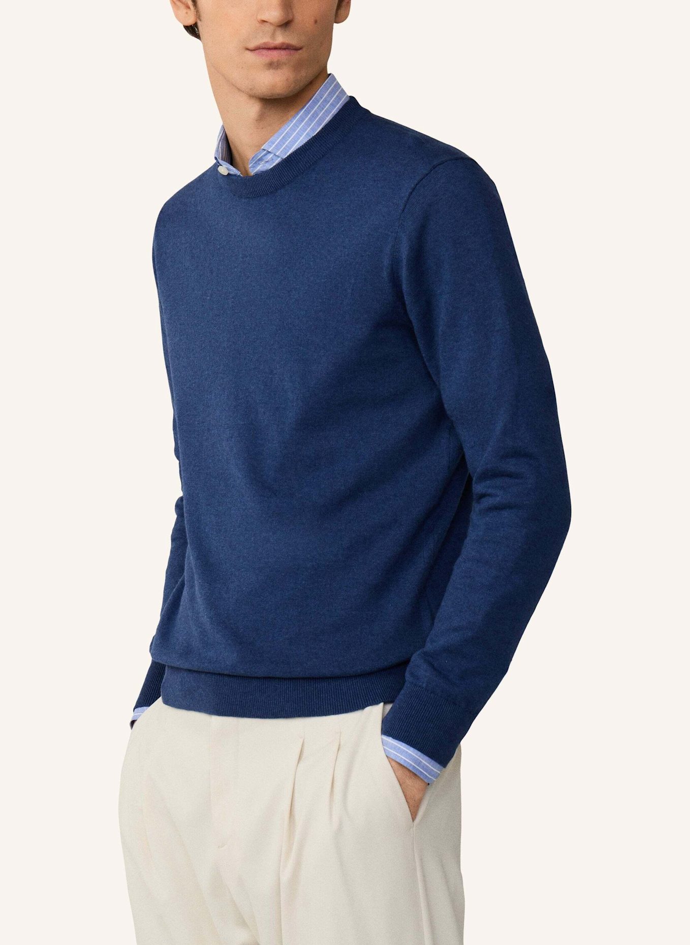 HACKETT LONDON Pullover COTTON LINEN CREW: BLAU