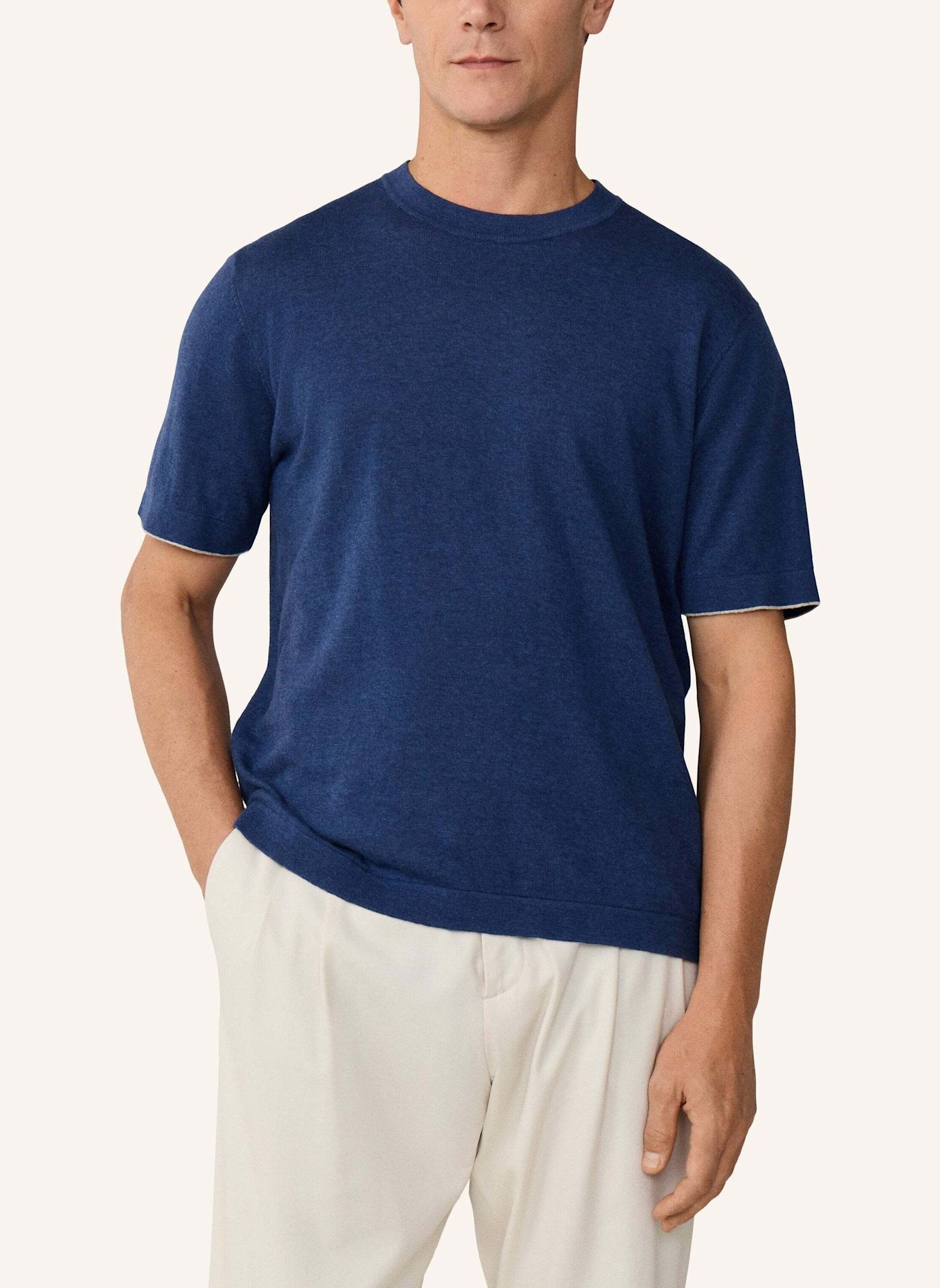 HACKETT LONDON T-Shirt COTTON LINEN KNIT TEE: BLAU