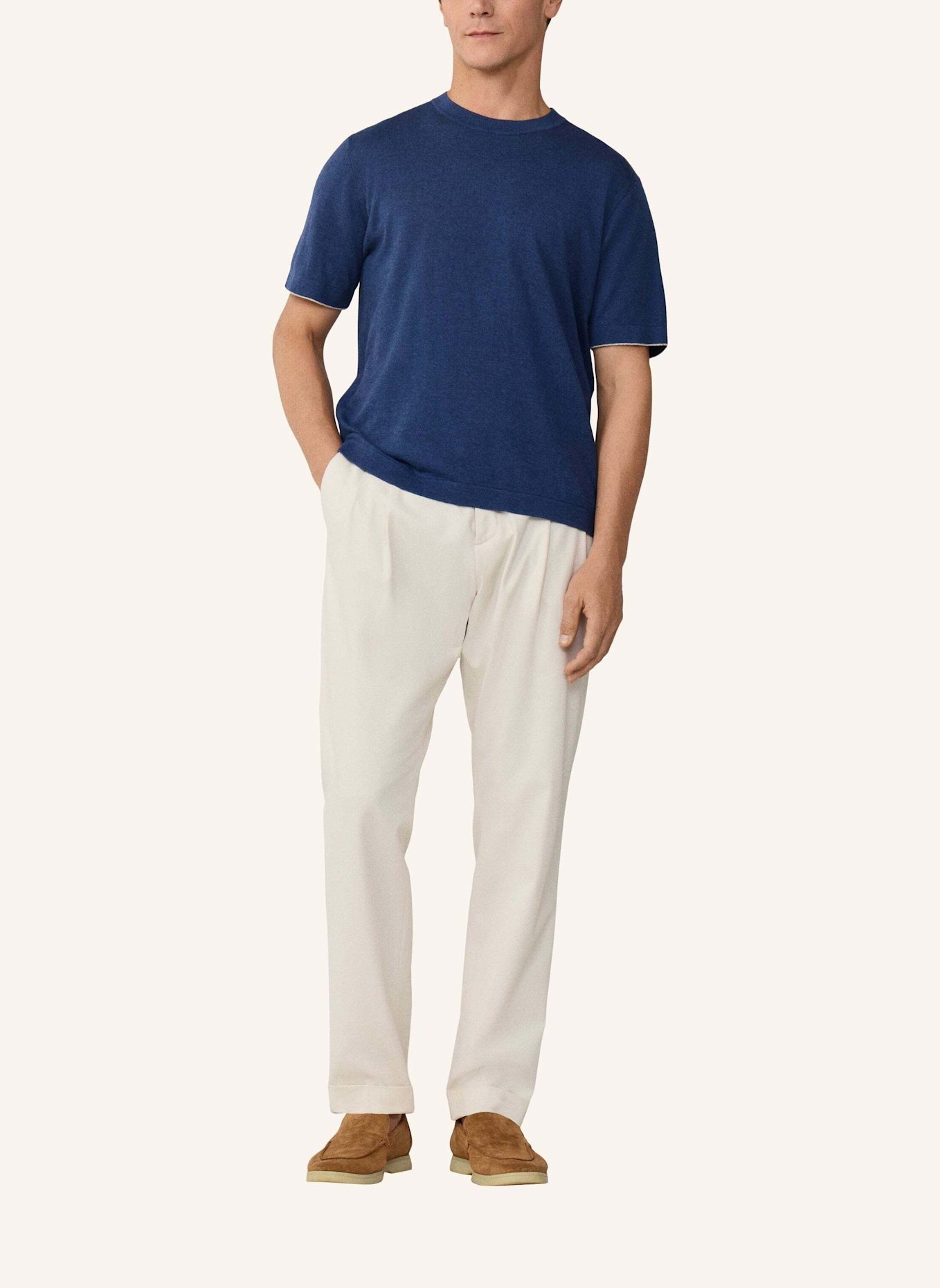 HACKETT LONDON T-Shirt COTTON LINEN KNIT TEE: BLAU