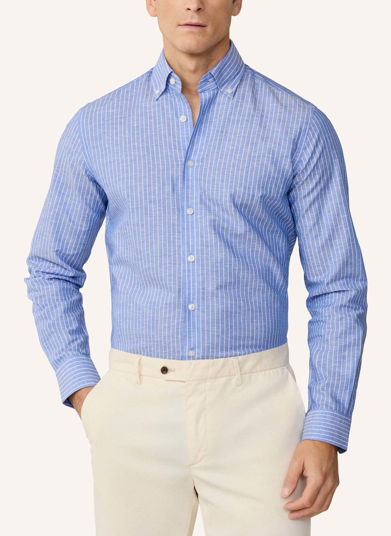 HACKETT LONDON Freizeithemd COT LINEN BLAZER STR: BLAU