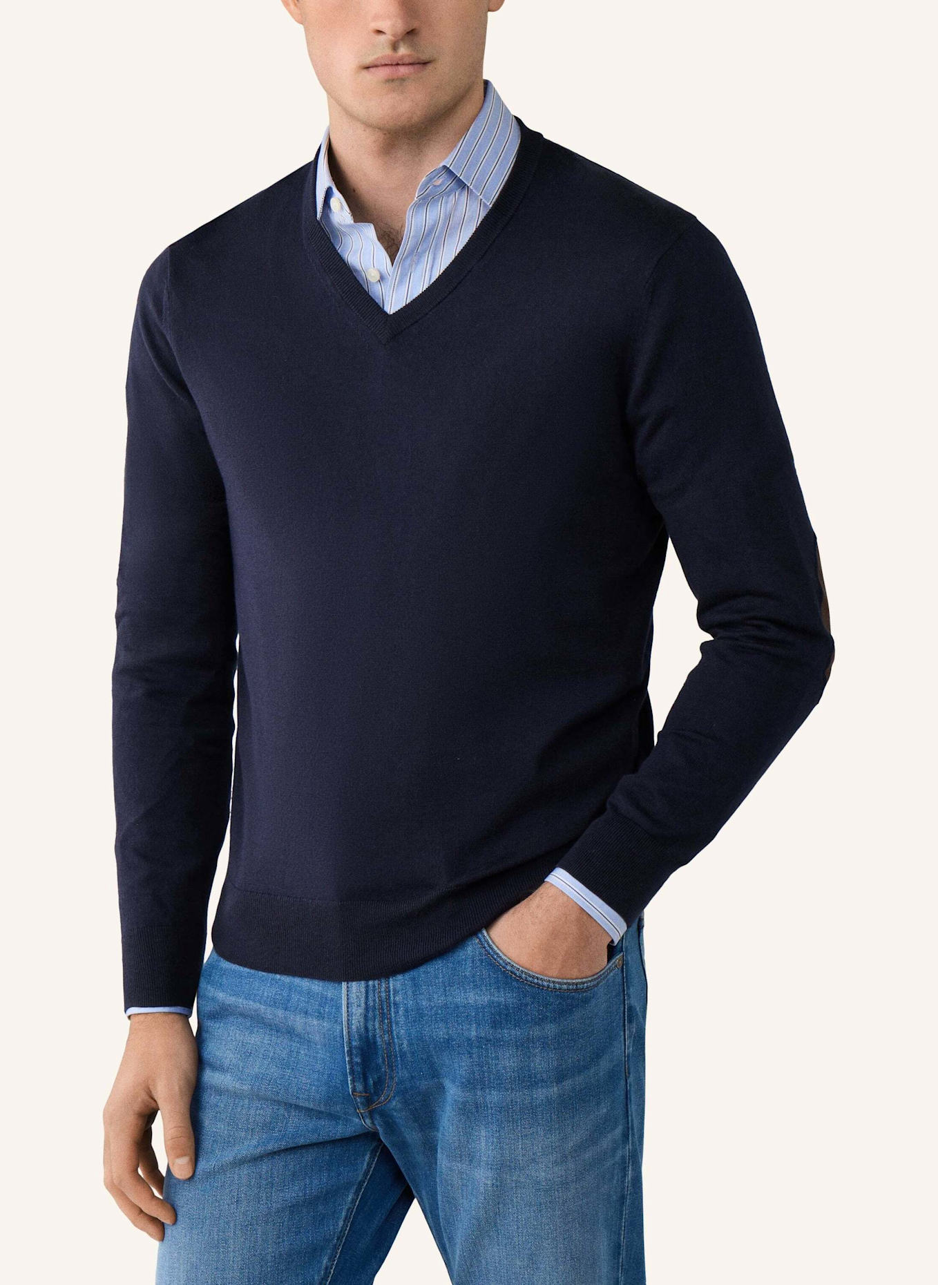 HACKETT LONDON Pullover COTTON CASH V NECK: BLAU