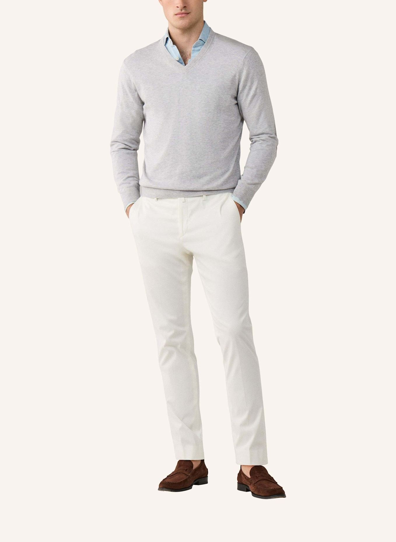 HACKETT LONDON Pullover COTTON CASH V NECK: GRAU