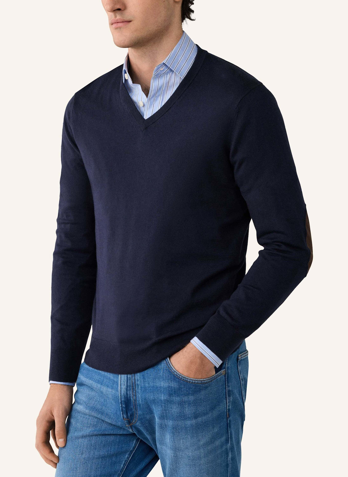 HACKETT LONDON Pullover COTTON CASH V NECK: BLAU