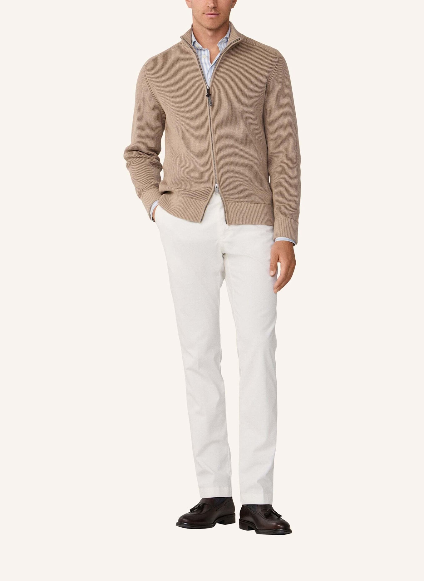 HACKETT LONDON Strickjacken Cardigan BI COL RIB FZIP: BEIGE