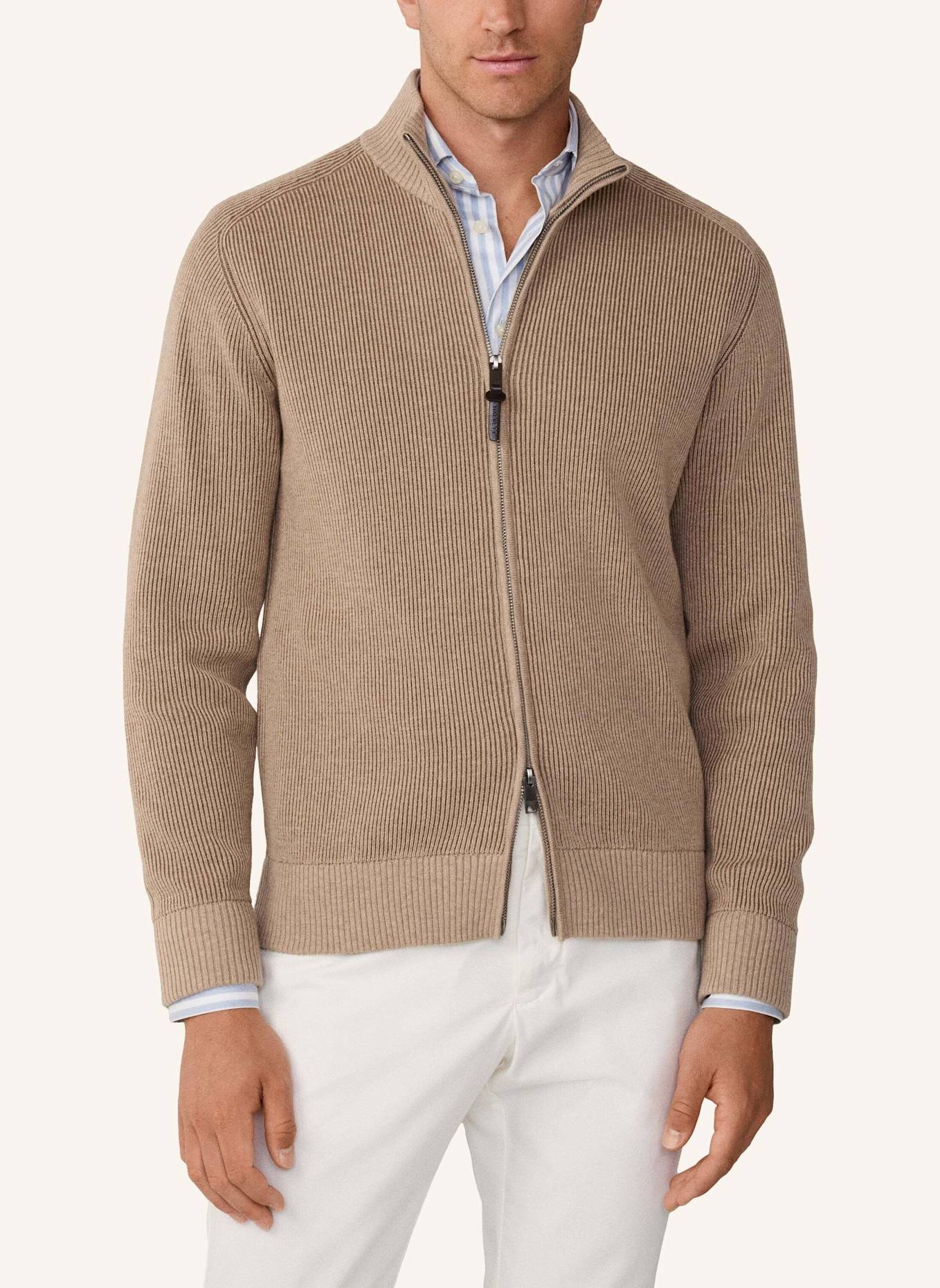 HACKETT LONDON Strickjacken Cardigan BI COL RIB FZIP: BEIGE