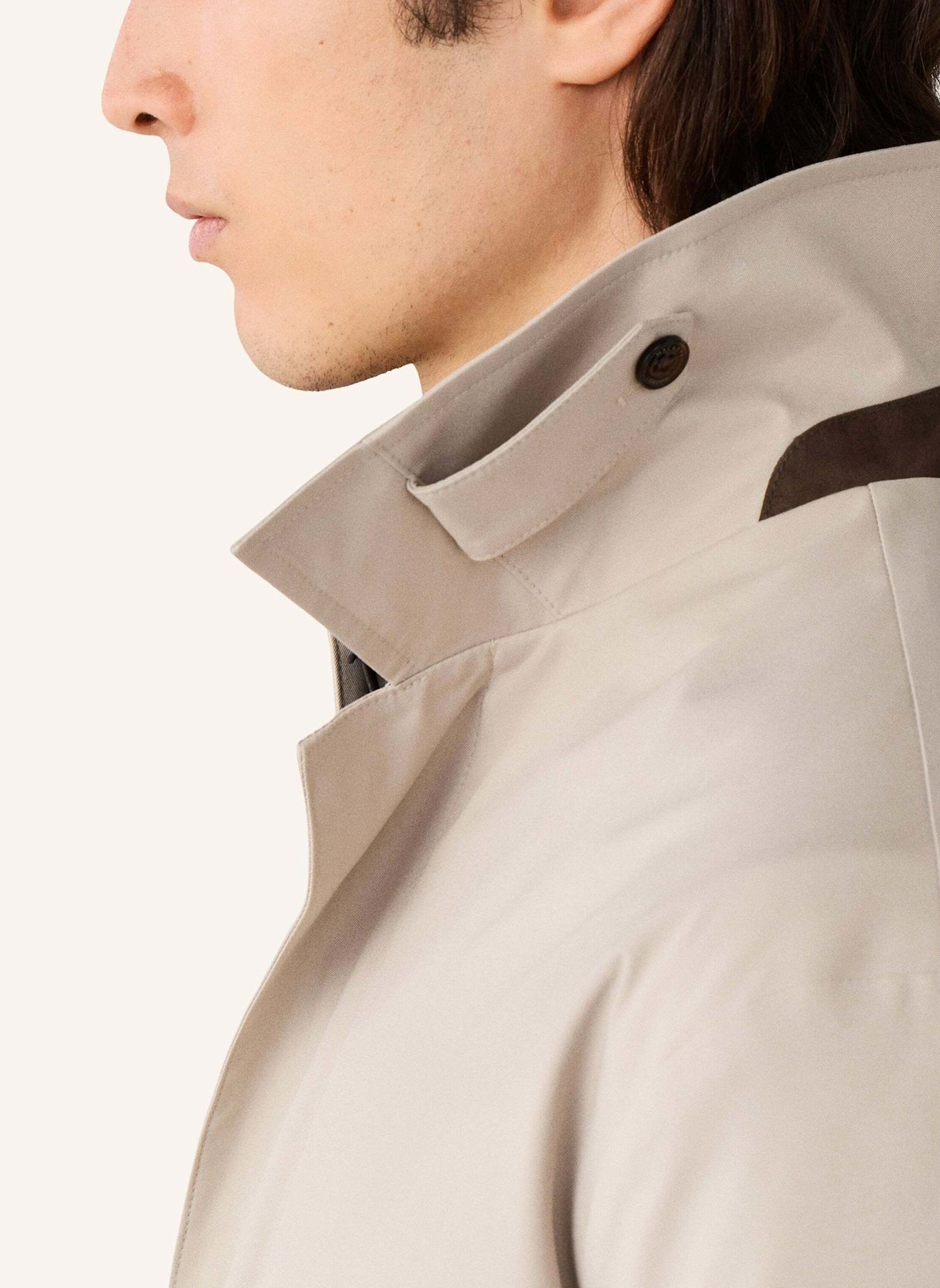 HACKETT LONDON Stehkragenmantel SLOANE MAC: BEIGE