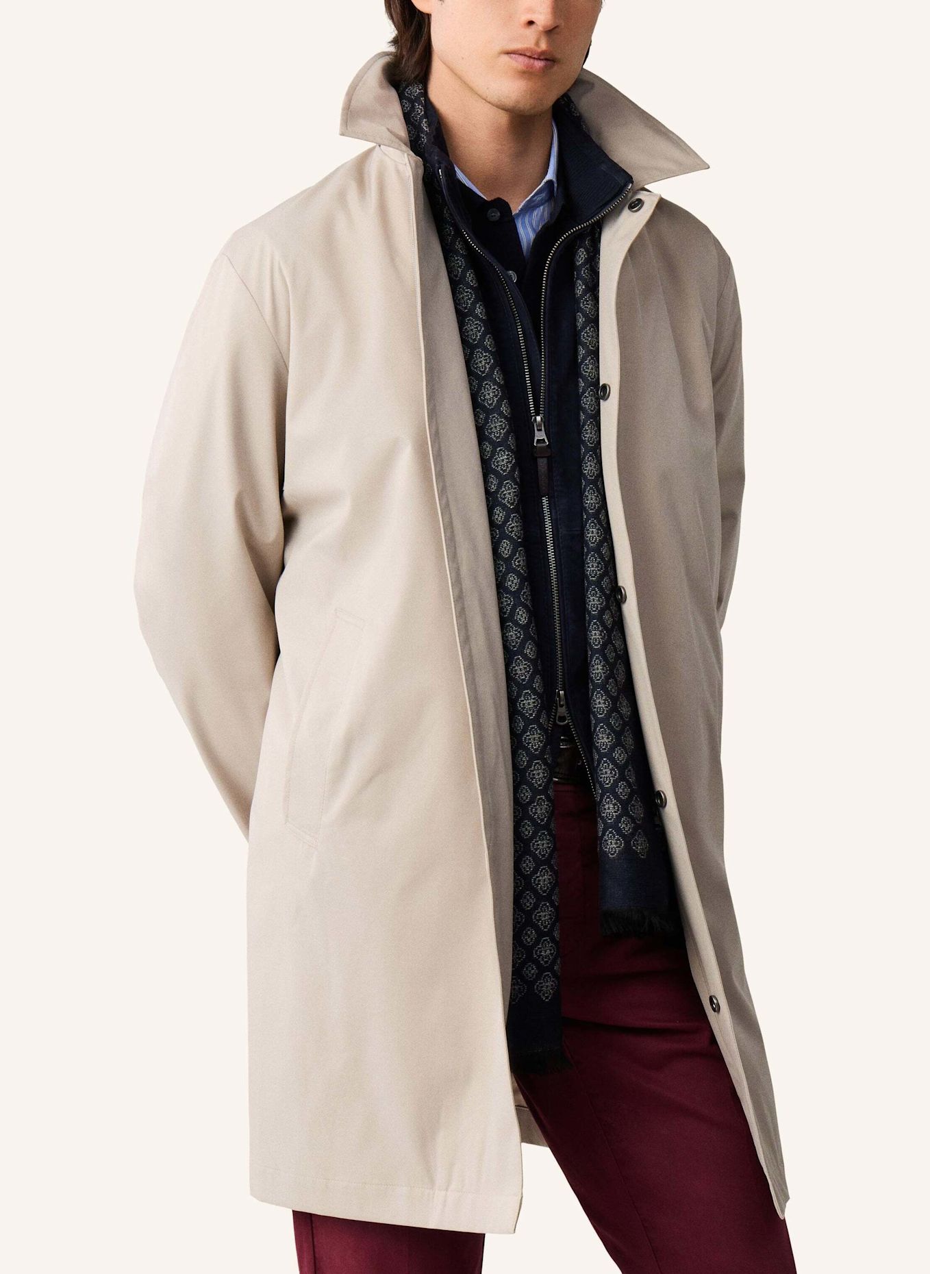 HACKETT LONDON Stehkragenmantel SLOANE MAC: BEIGE
