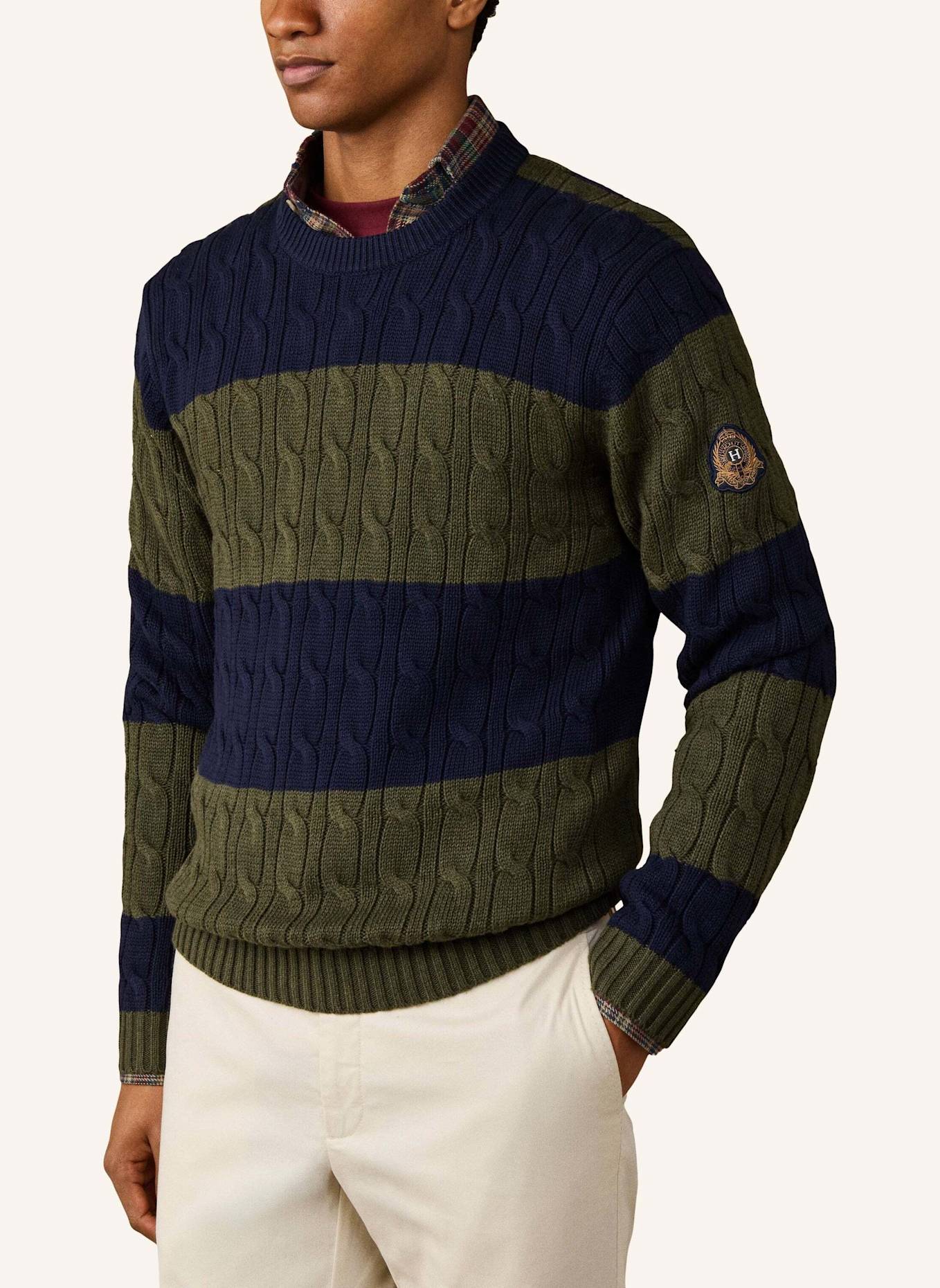 HACKETT LONDON Pullover HERITAGE STR CABLE CRW: BLAU