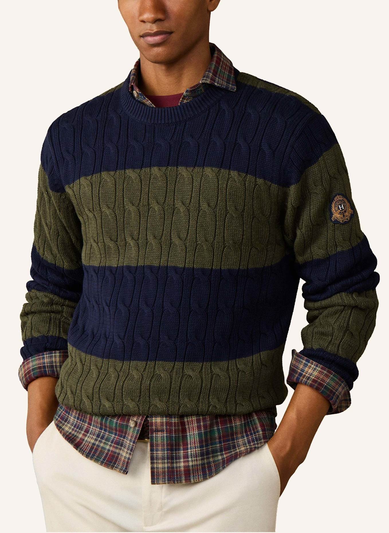 HACKETT LONDON Pullover HERITAGE STR CABLE CRW: BLAU