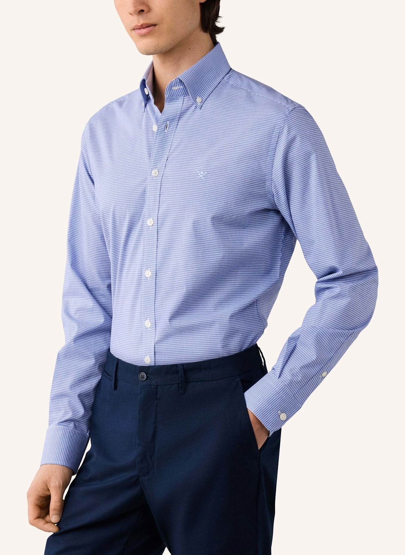 HACKETT LONDON Freizeithemd BI STRETCH GINGHAM: DUNKELBLAU