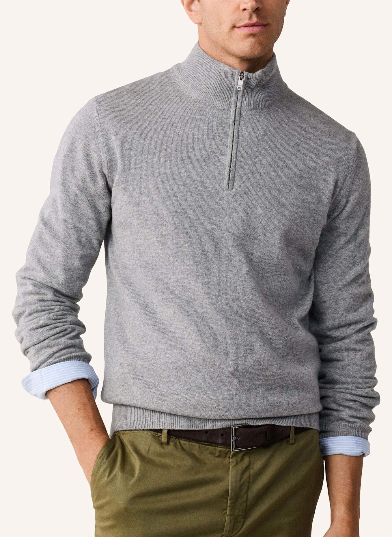 HACKETT LONDON Pullover MERINO CASH MIX HZIP: BEIGE