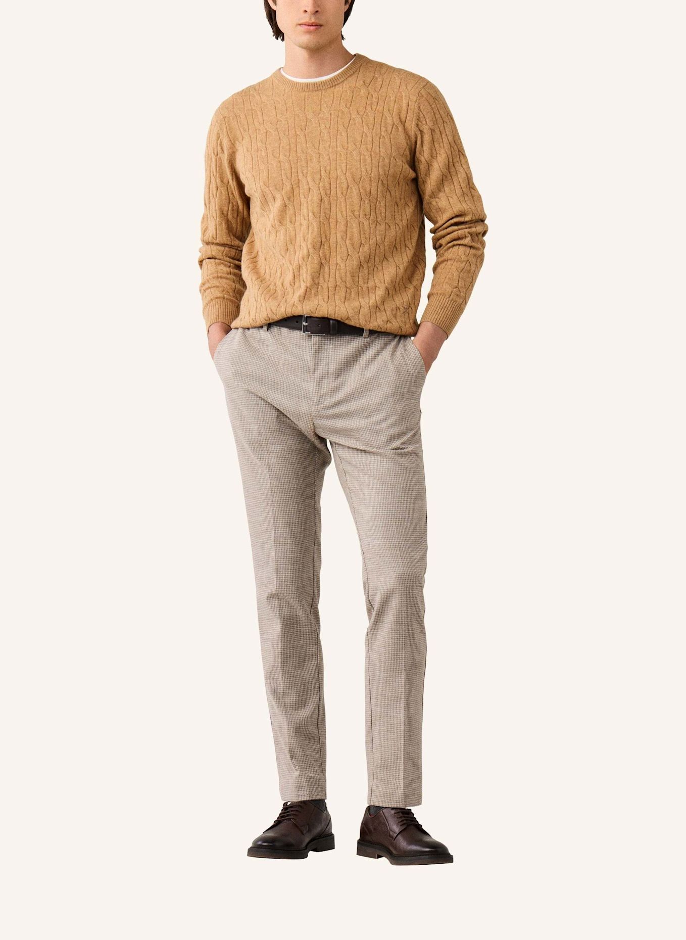 HACKETT LONDON Pullover LAMBSWOOL CABLE CREW: BEIGE