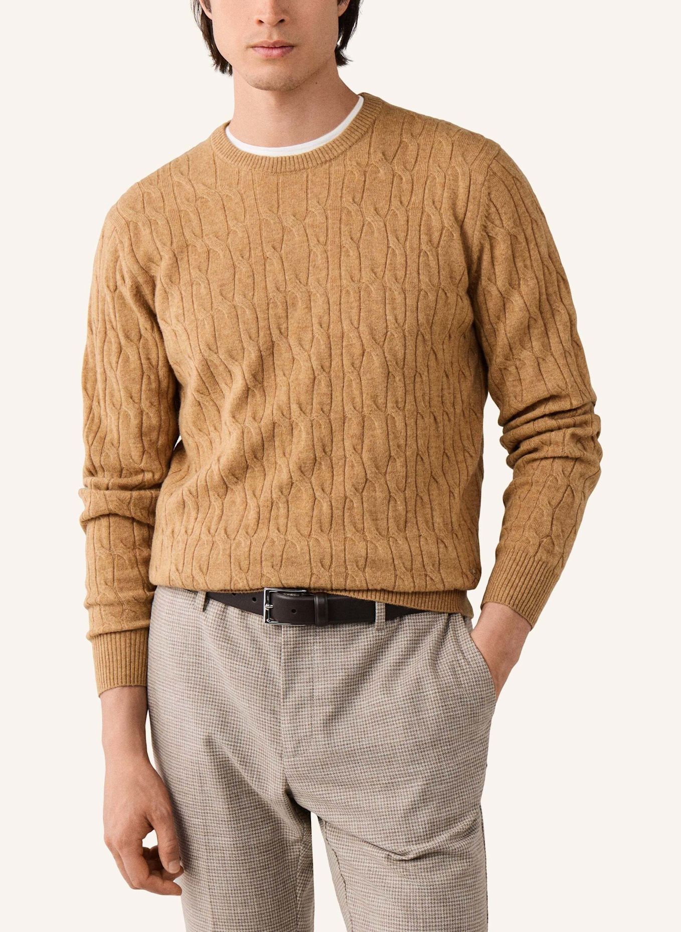 HACKETT LONDON Pullover LAMBSWOOL CABLE CREW: BEIGE