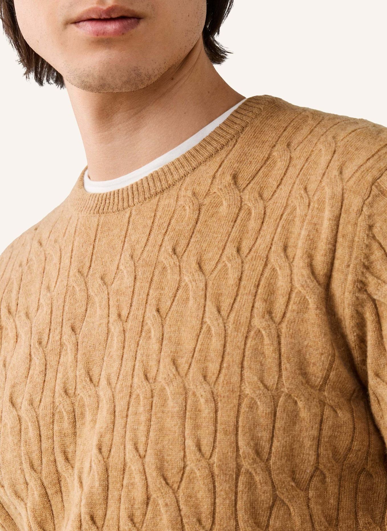 HACKETT LONDON Pullover LAMBSWOOL CABLE CREW: BEIGE