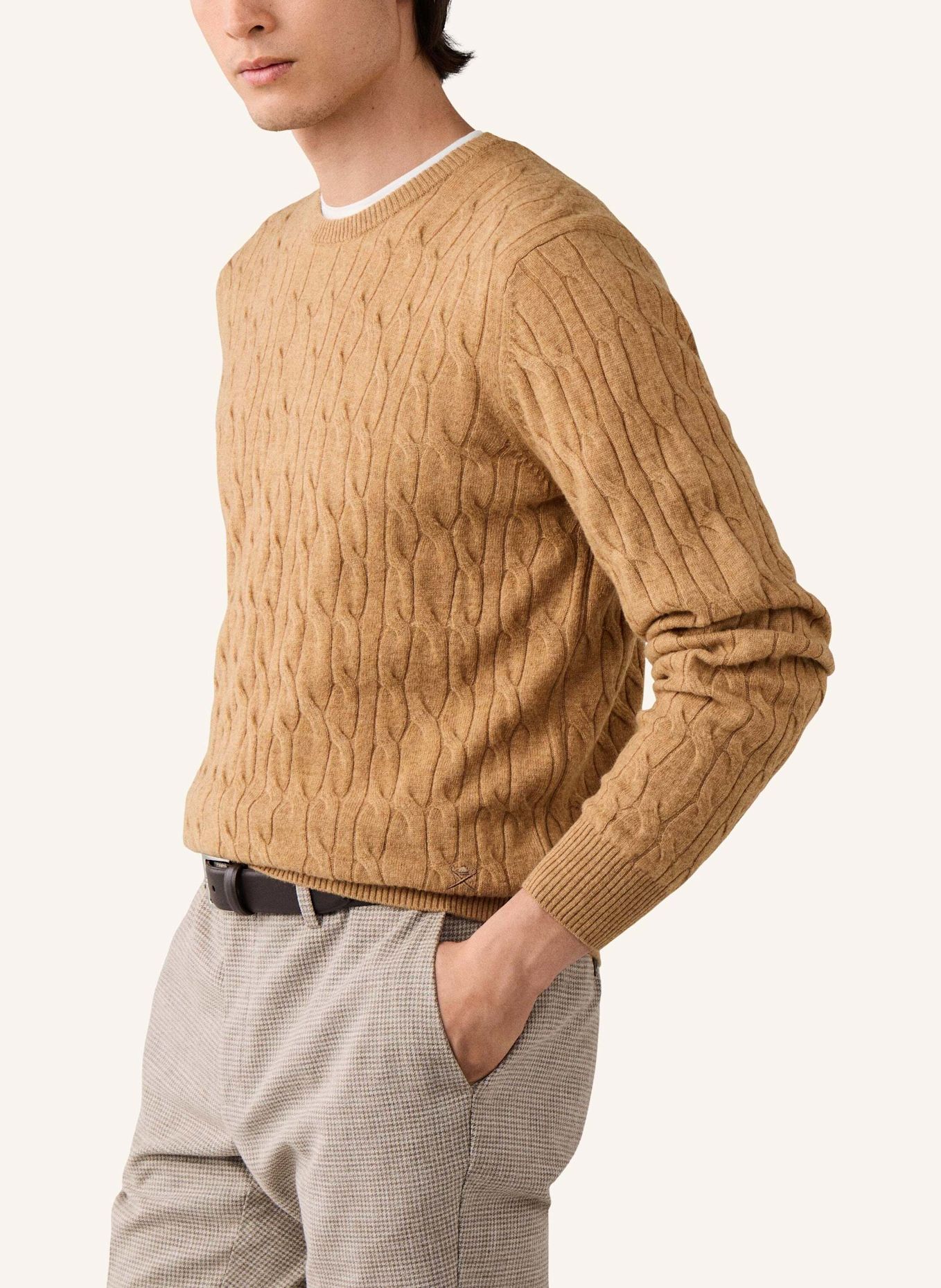 HACKETT LONDON Pullover LAMBSWOOL CABLE CREW: BEIGE