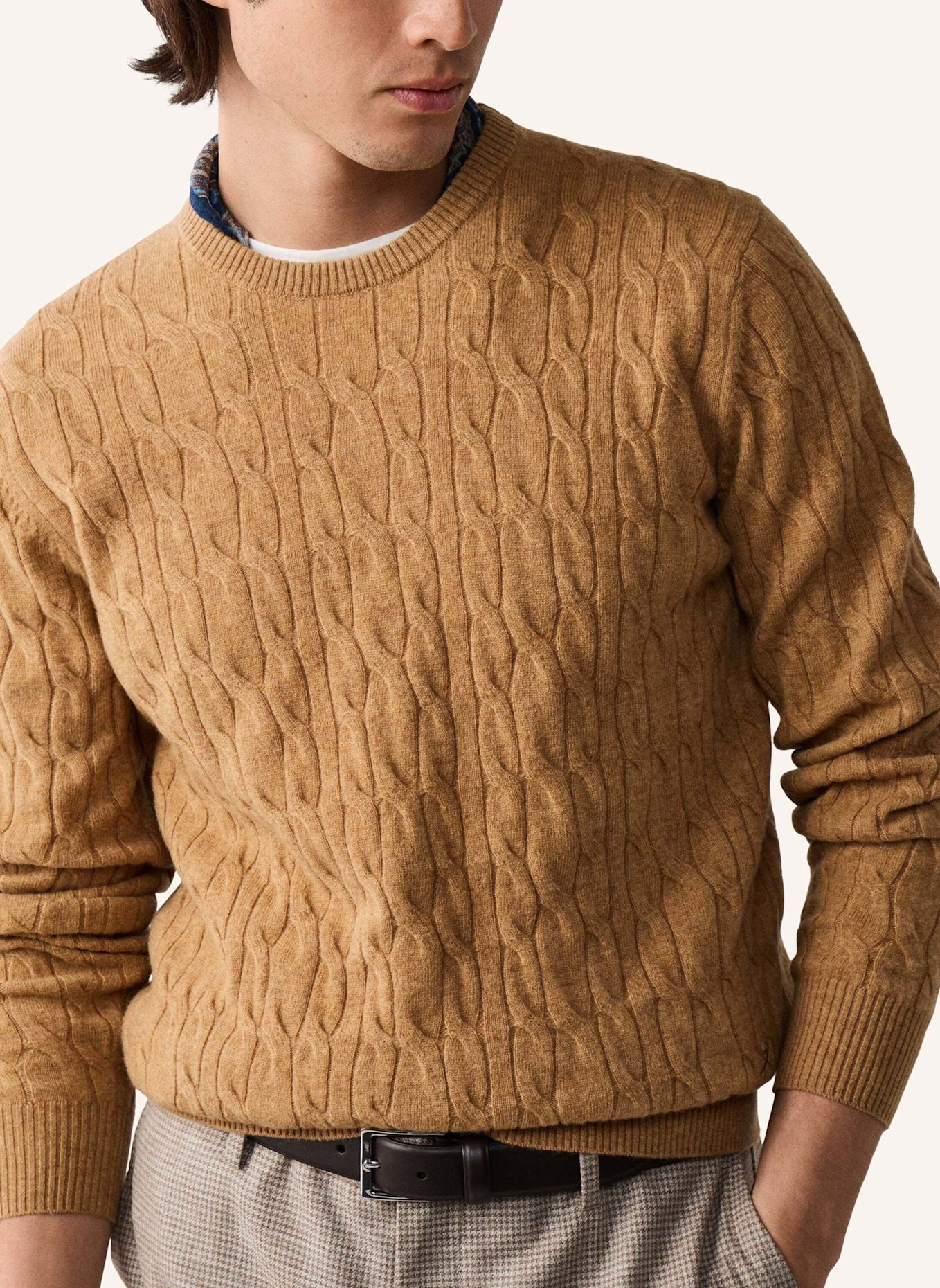 HACKETT LONDON Pullover LAMBSWOOL CABLE CREW: BEIGE