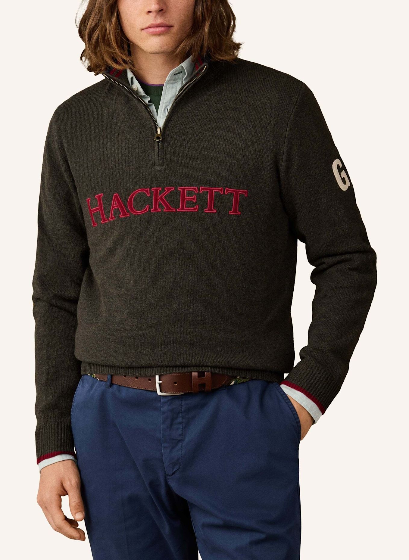 HACKETT LONDON Pullover HERITAGE KNIT HZIP: GRÜN