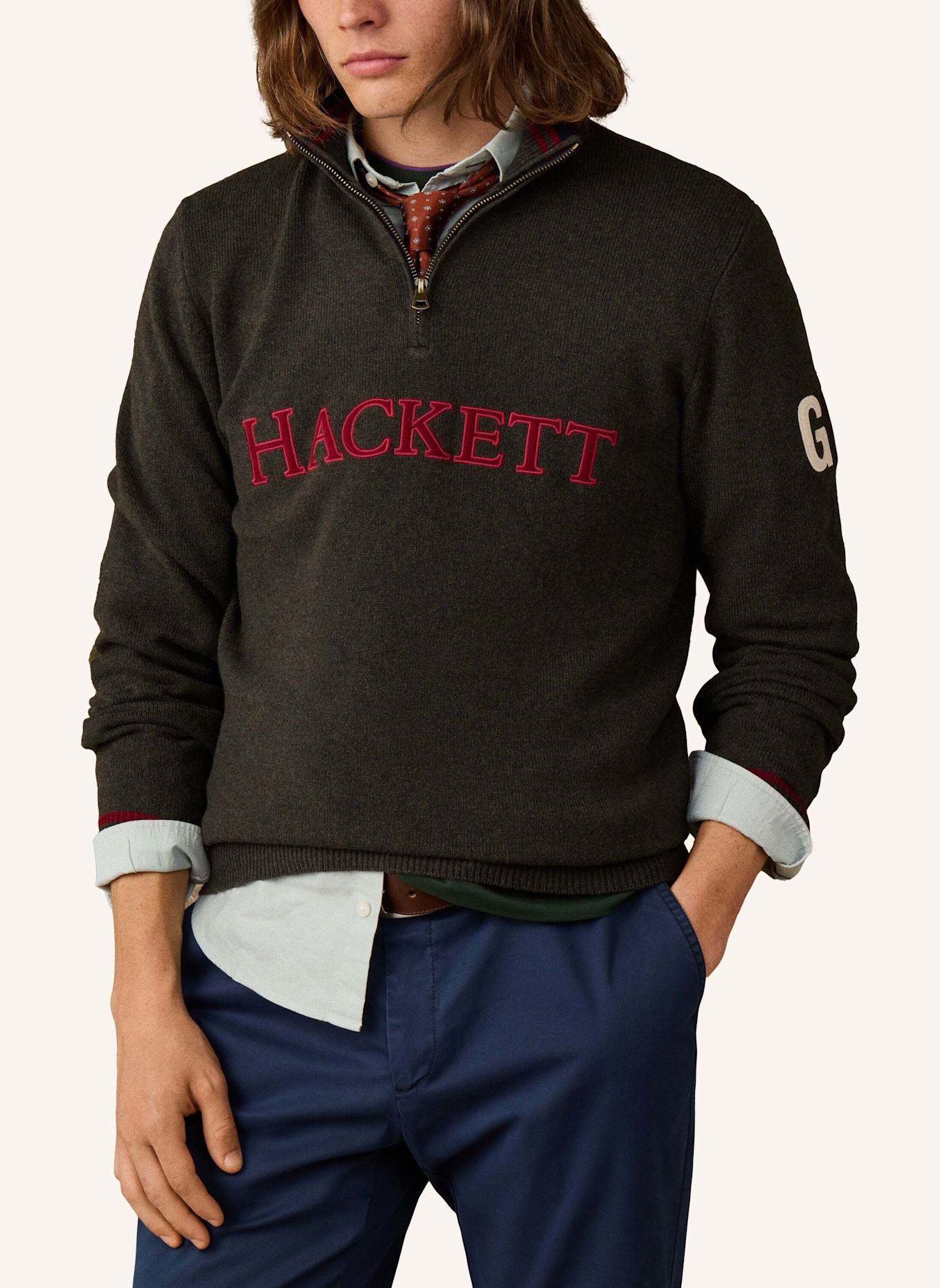 HACKETT LONDON Pullover HERITAGE KNIT HZIP: GRÜN