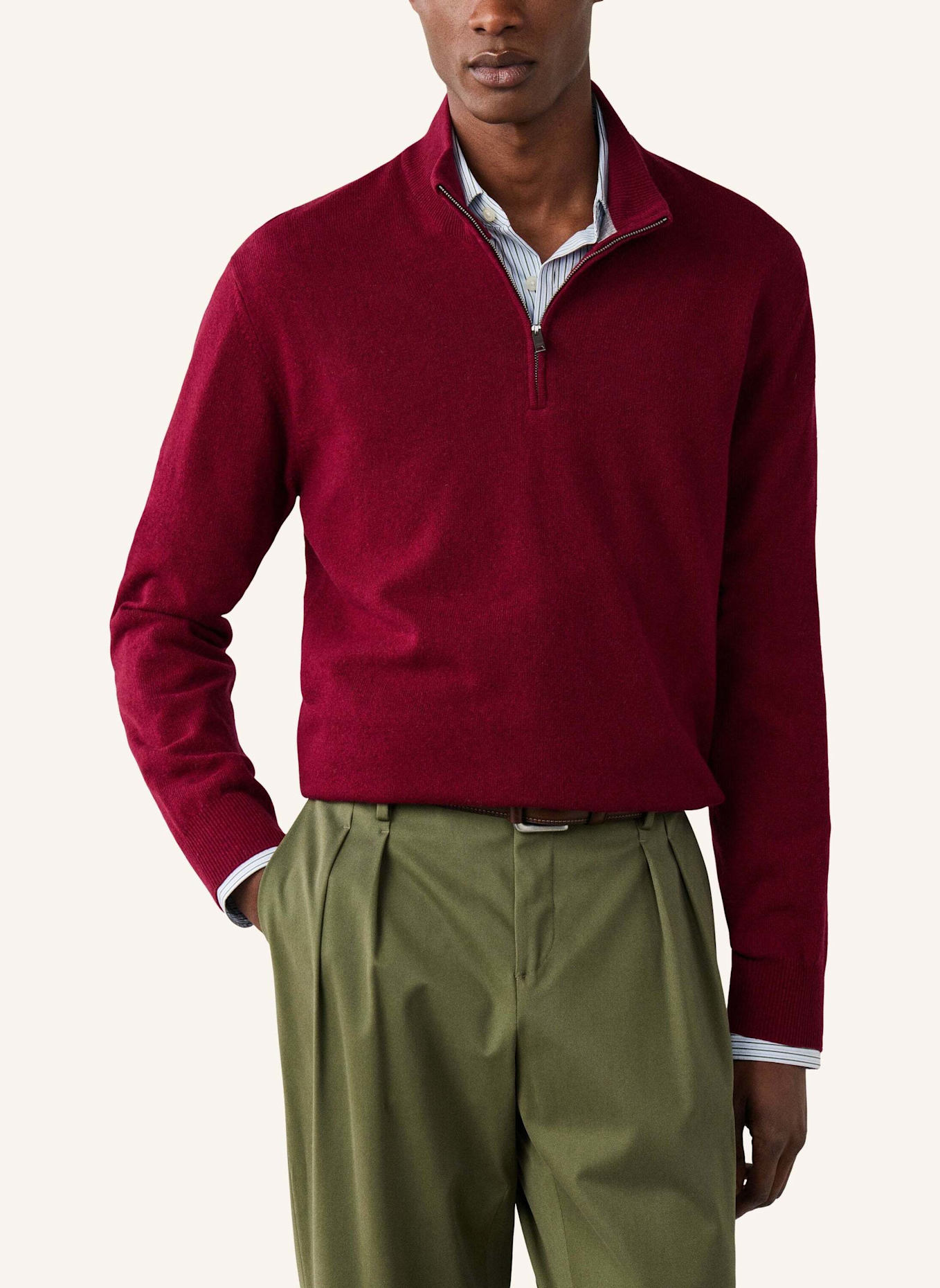 HACKETT LONDON Pullover MERINO CASH MIX HZIP: ROT
