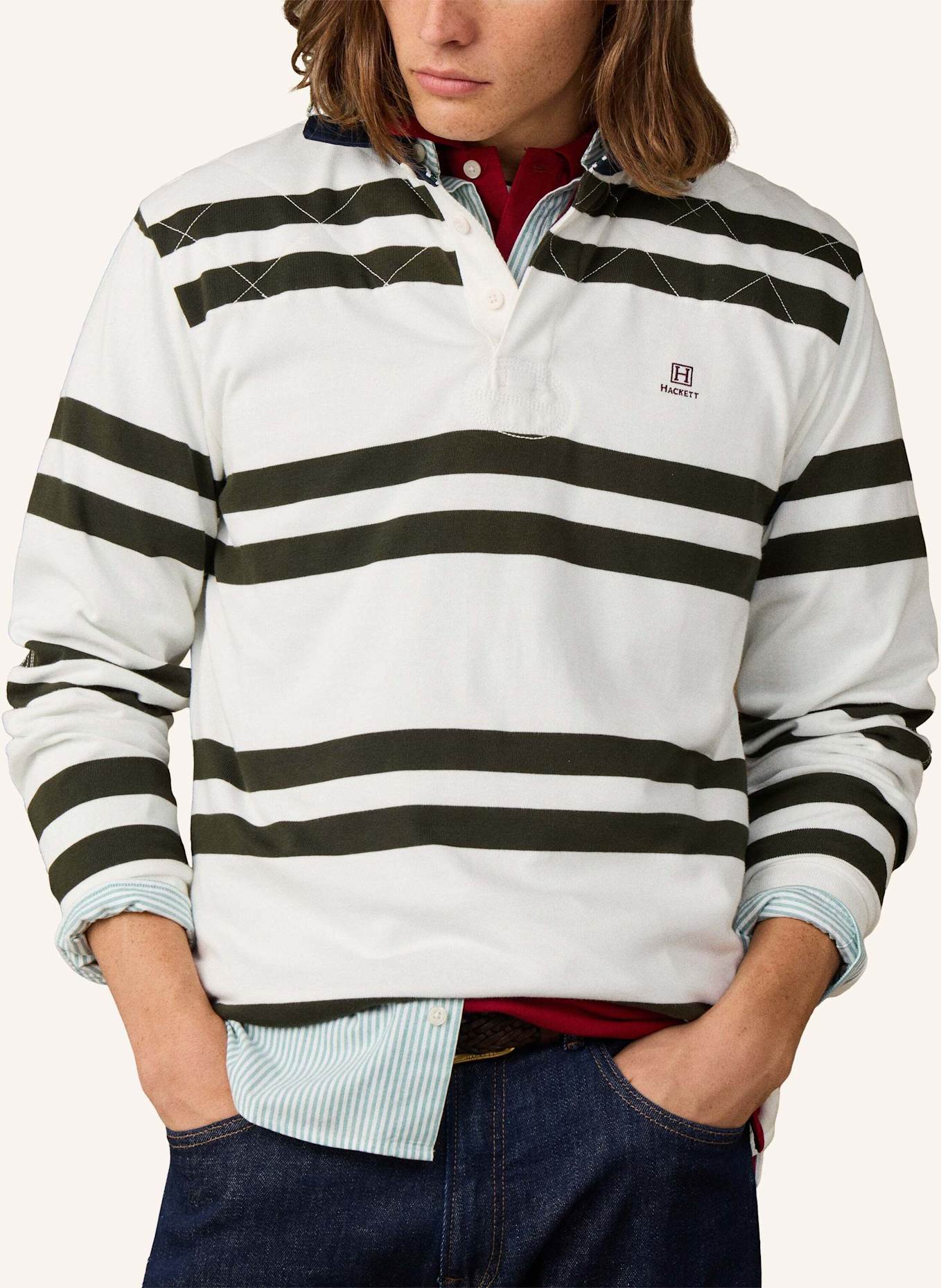 HACKETT LONDON Poloshirt HERITAGE H DBL STR RBY: CREME