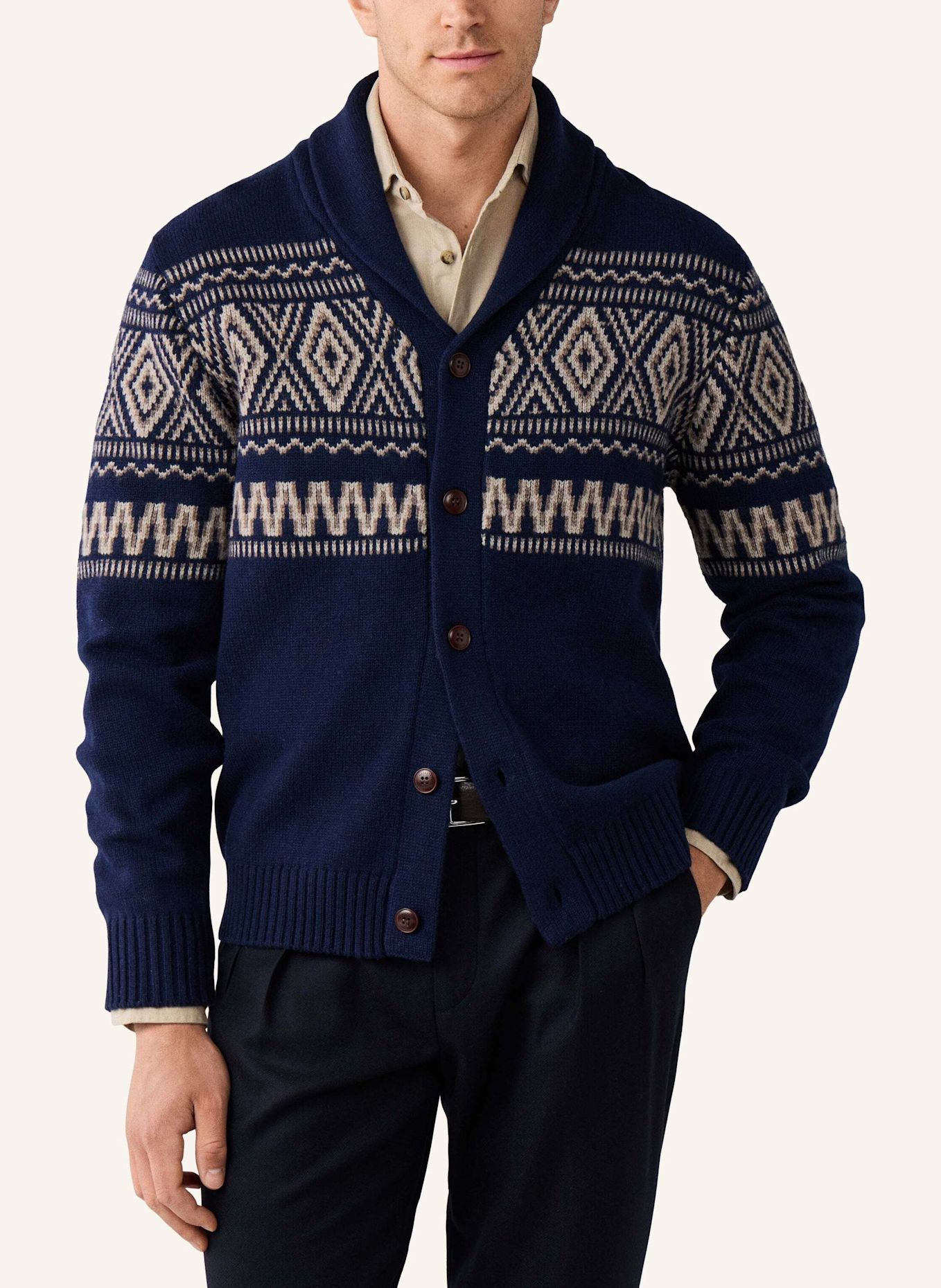 HACKETT LONDON Strickjacken Cardigan FAIRISLE SHAWL CARDI: BLAU