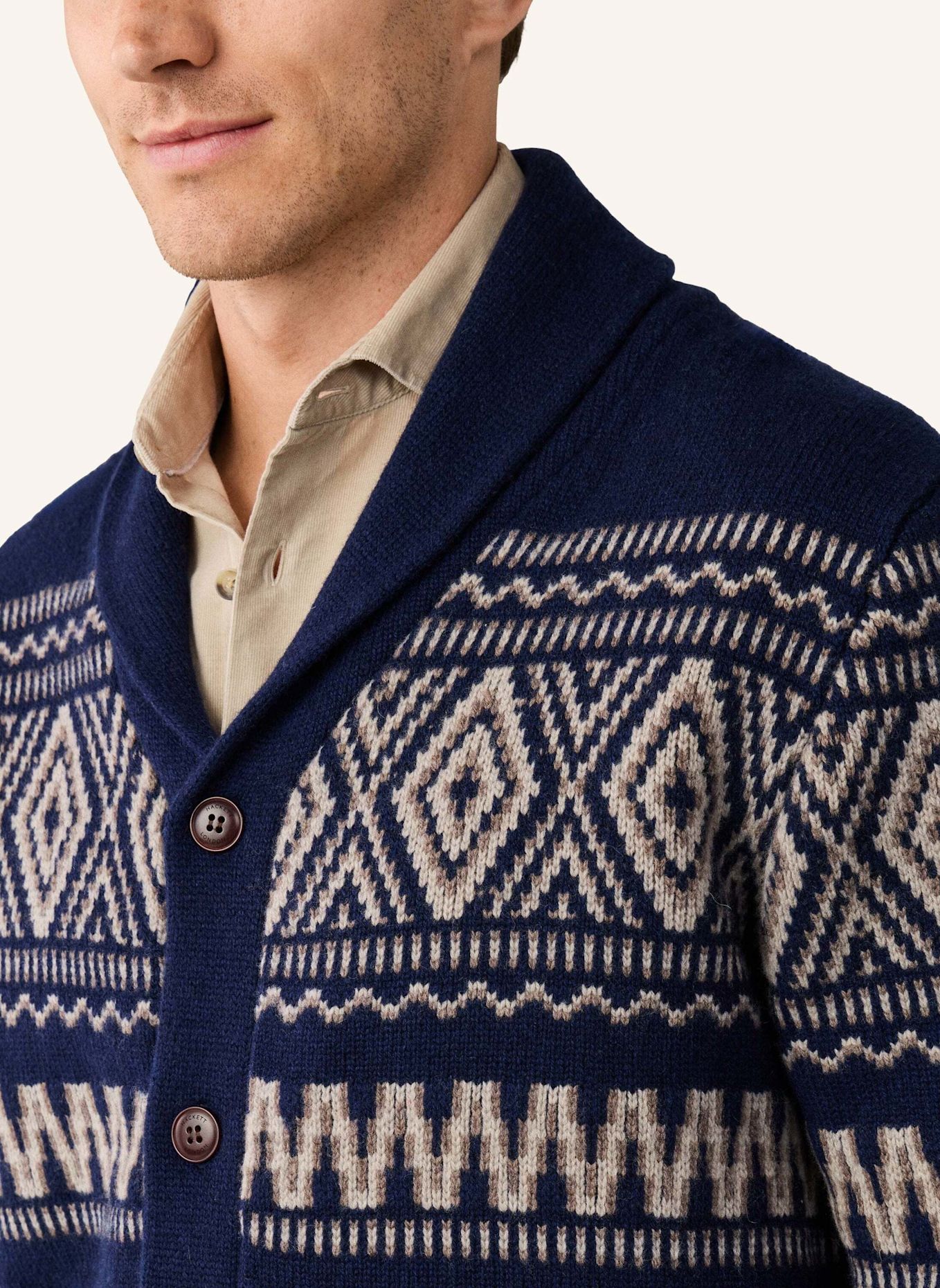 HACKETT LONDON Strickjacken Cardigan FAIRISLE SHAWL CARDI: BLAU