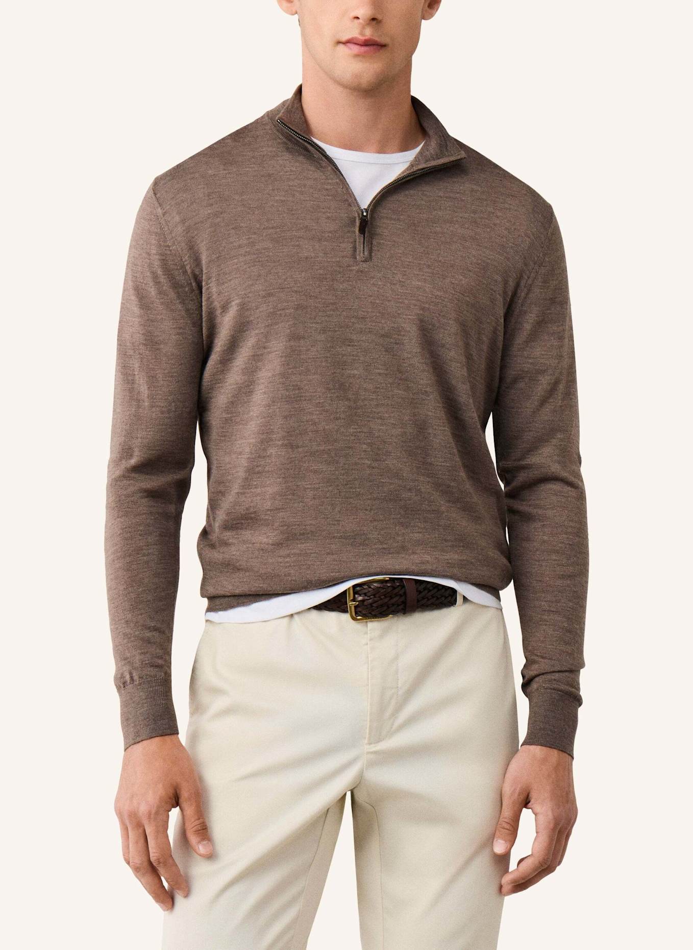 HACKETT LONDON Pullover ESS MERINO HZIP: BEIGE