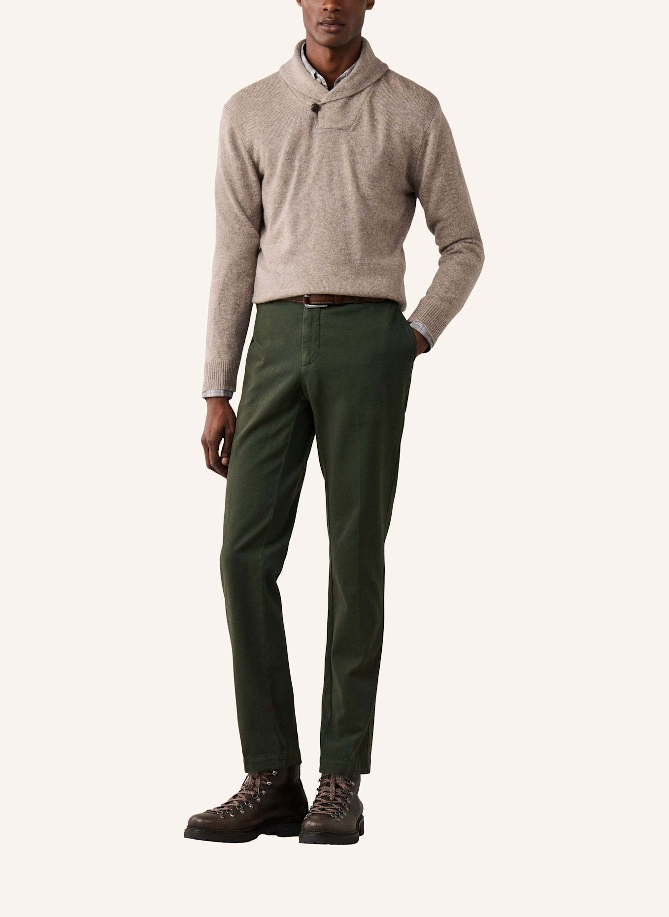 HACKETT LONDON Pullover SHAWL SWEATER: BEIGE