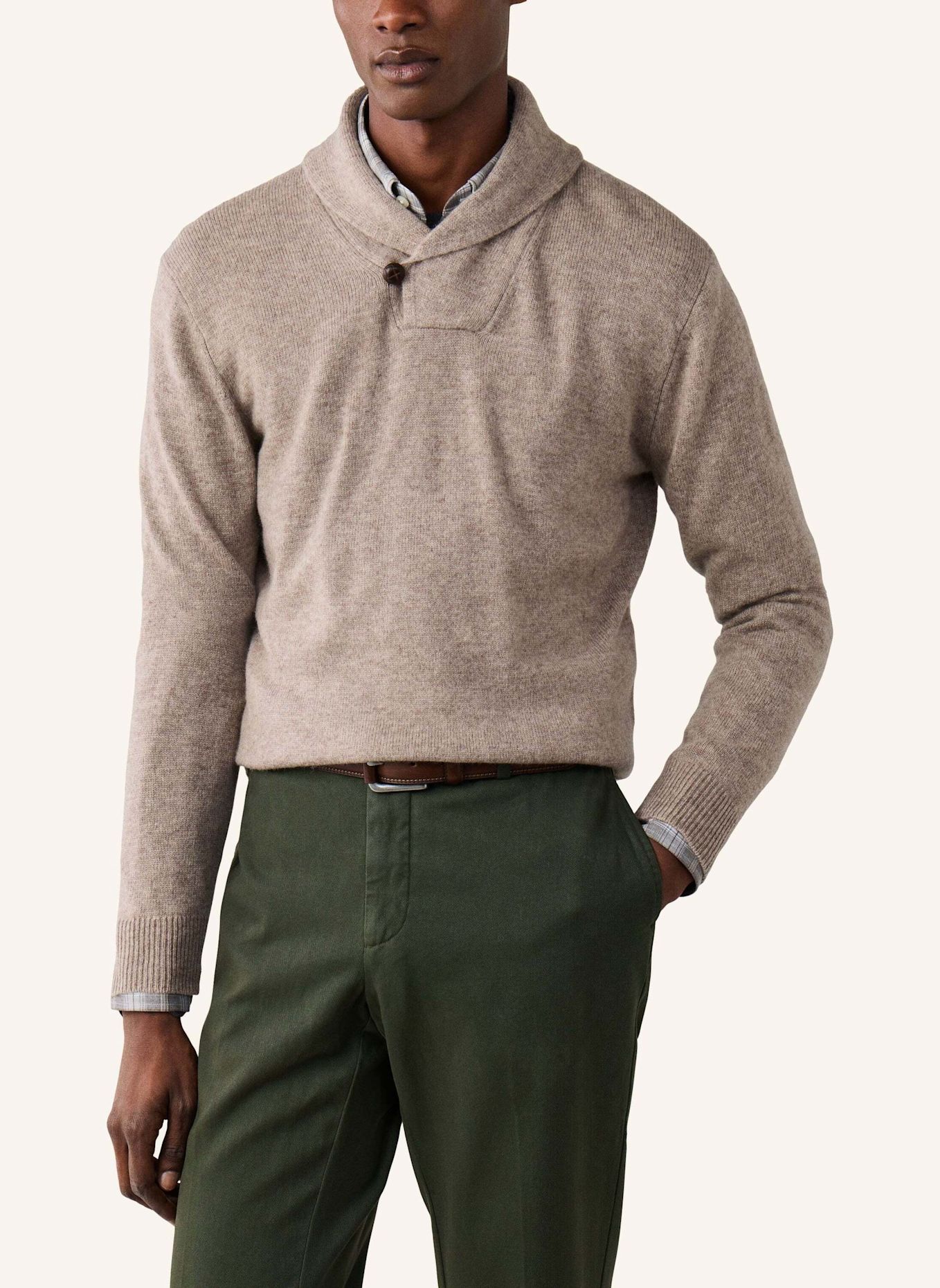 HACKETT LONDON Pullover SHAWL SWEATER: BEIGE