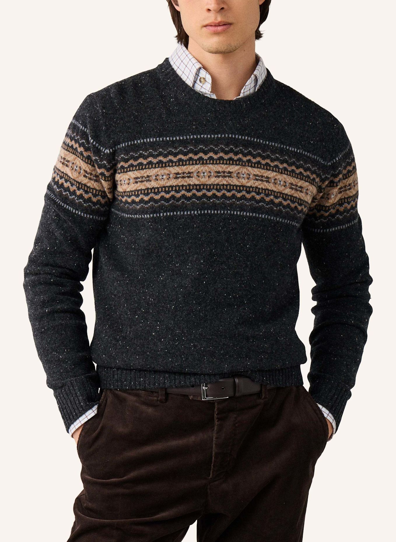 HACKETT LONDON Pullover FAIRISLE CREW: GRAU