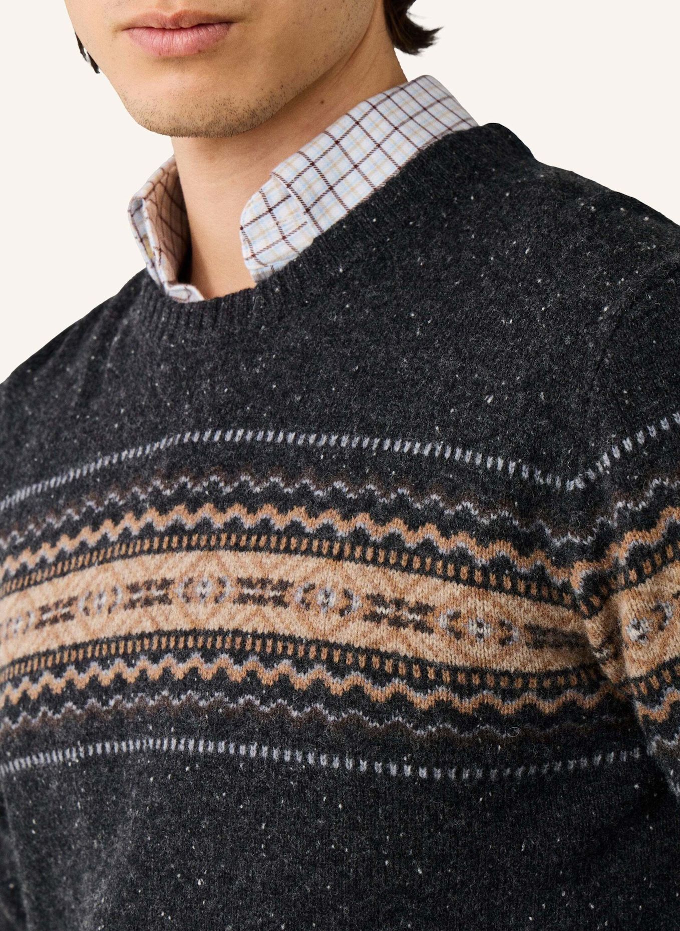 HACKETT LONDON Pullover FAIRISLE CREW: GRAU