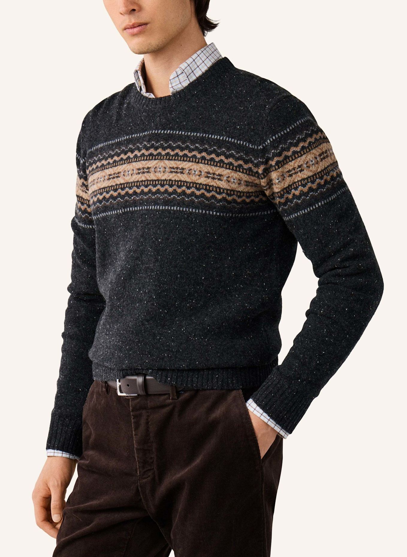 HACKETT LONDON Pullover FAIRISLE CREW: GRAU
