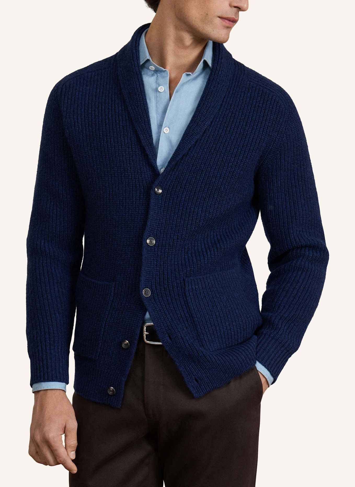 HACKETT LONDON Poloshirt SR SHAWL CARDIGAN: DUNKELBLAU