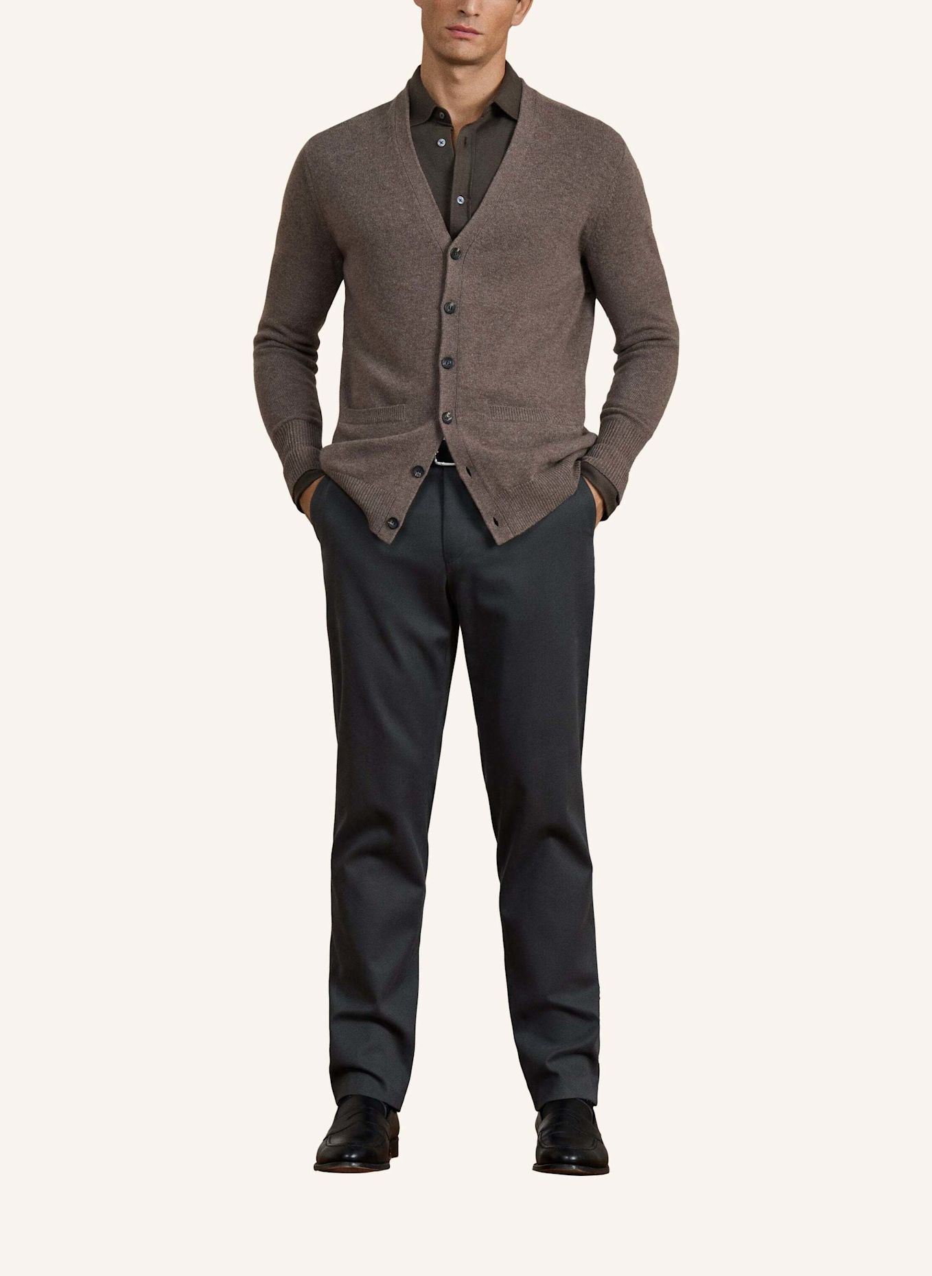 HACKETT LONDON Strickjacken Cardigan SR JERSEY KNIT CARDI: TAUPE / HELLBRAUN