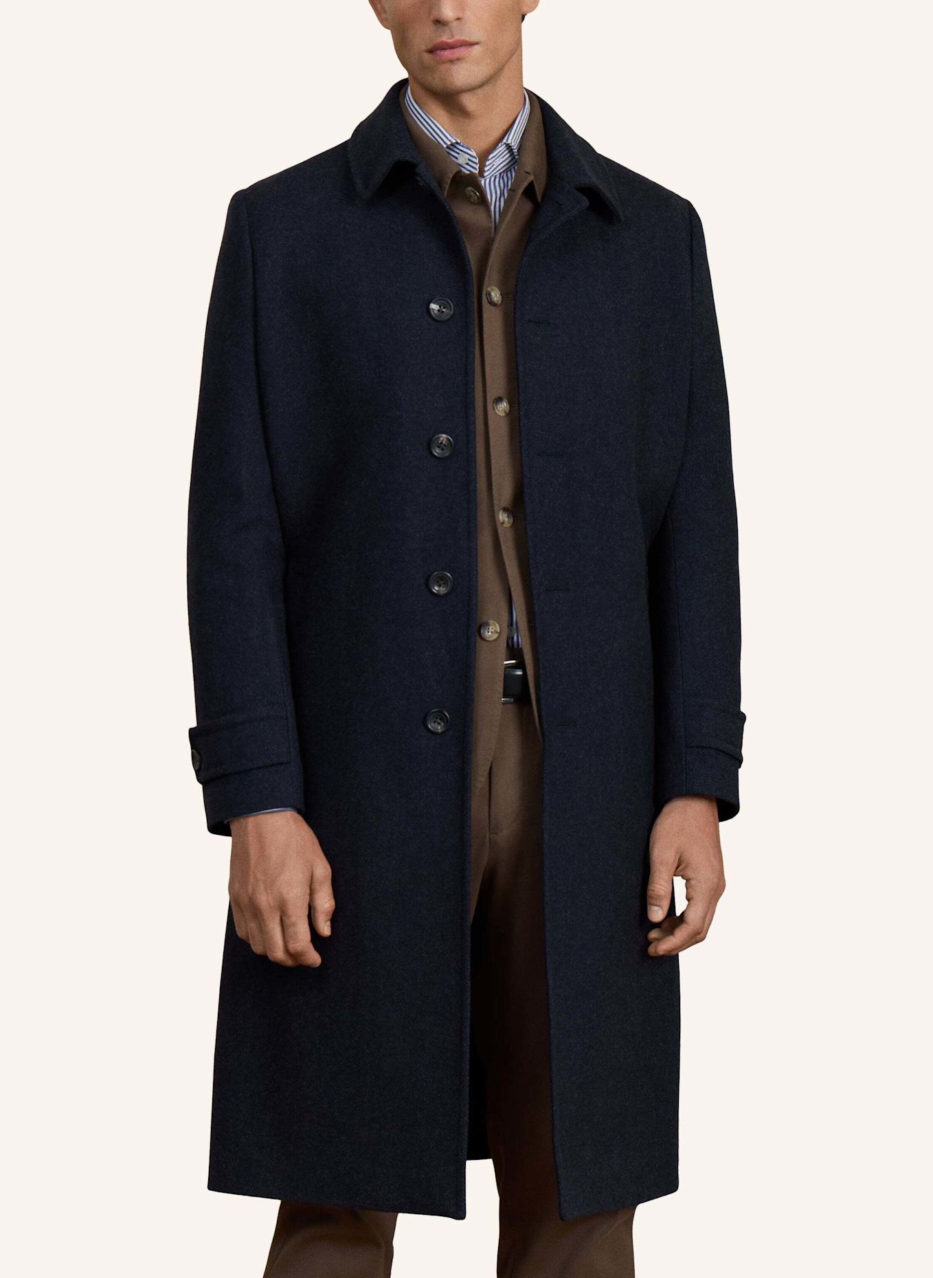 HACKETT LONDON Stehkragenmantel SR HBONE WL CASH COAT: DUNKELBLAU