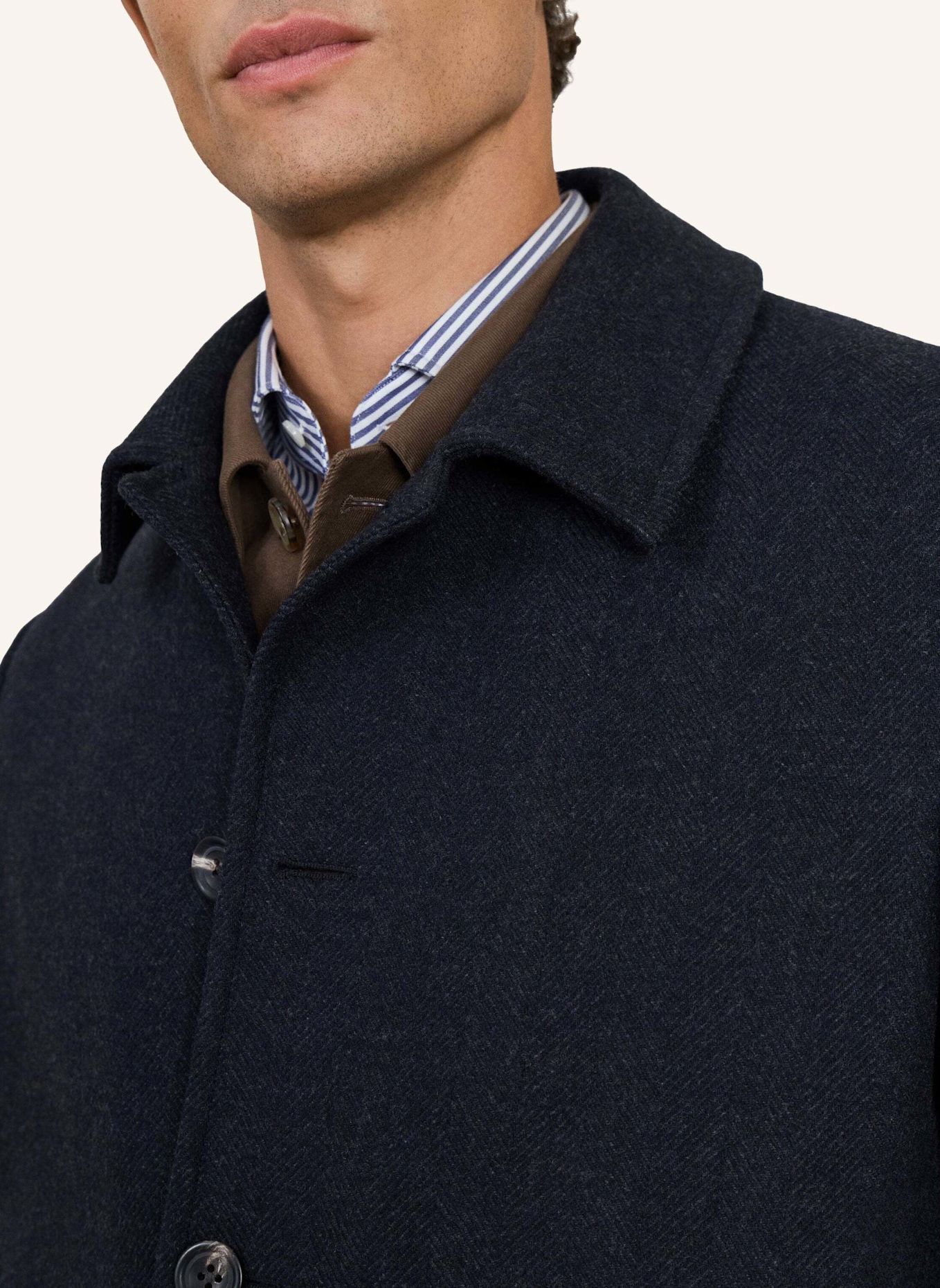 HACKETT LONDON Stehkragenmantel SR HBONE WL CASH COAT: DUNKELBLAU