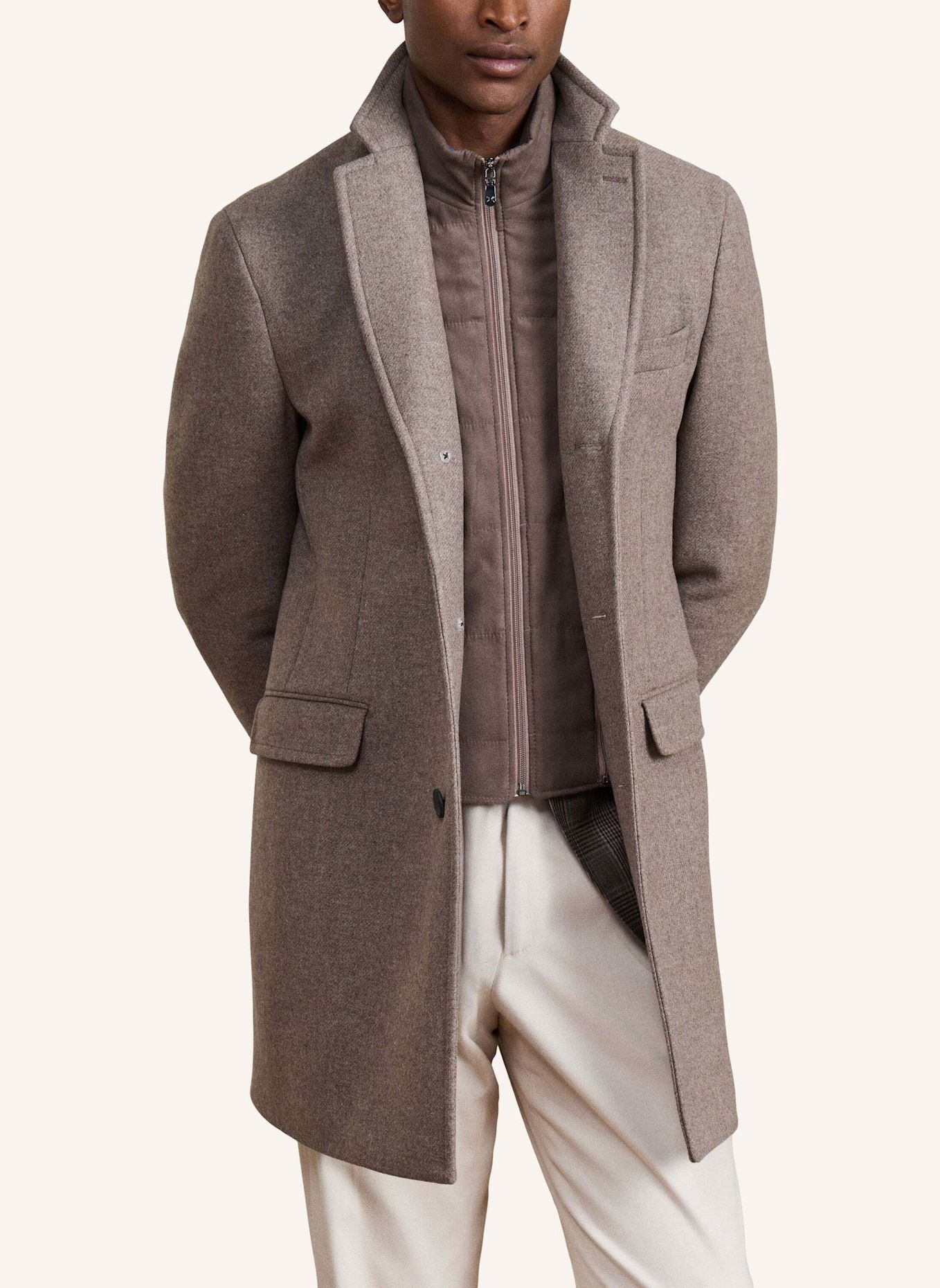 HACKETT LONDON Stehkragenmantel SR WL CASH W/BIB COAT: TAUPE / HELLBRAUN