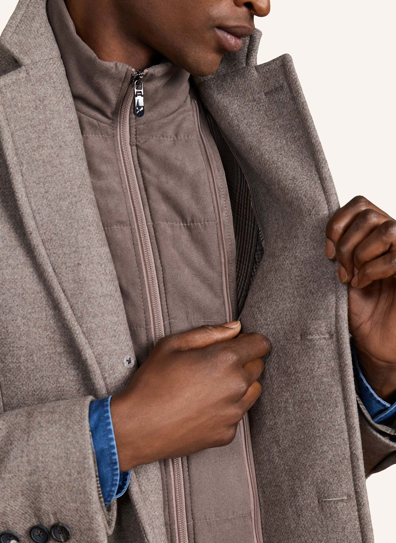 HACKETT LONDON Stehkragenmantel SR WL CASH W/BIB COAT: TAUPE / HELLBRAUN